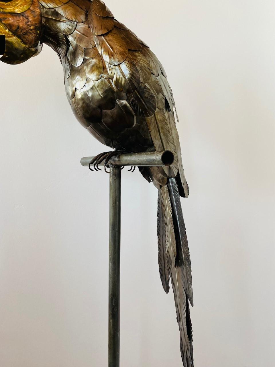 Mexican Mid-Century Mixed Metal Large Parrot Sculpture in the Style of Sergio Bustamante For Sale