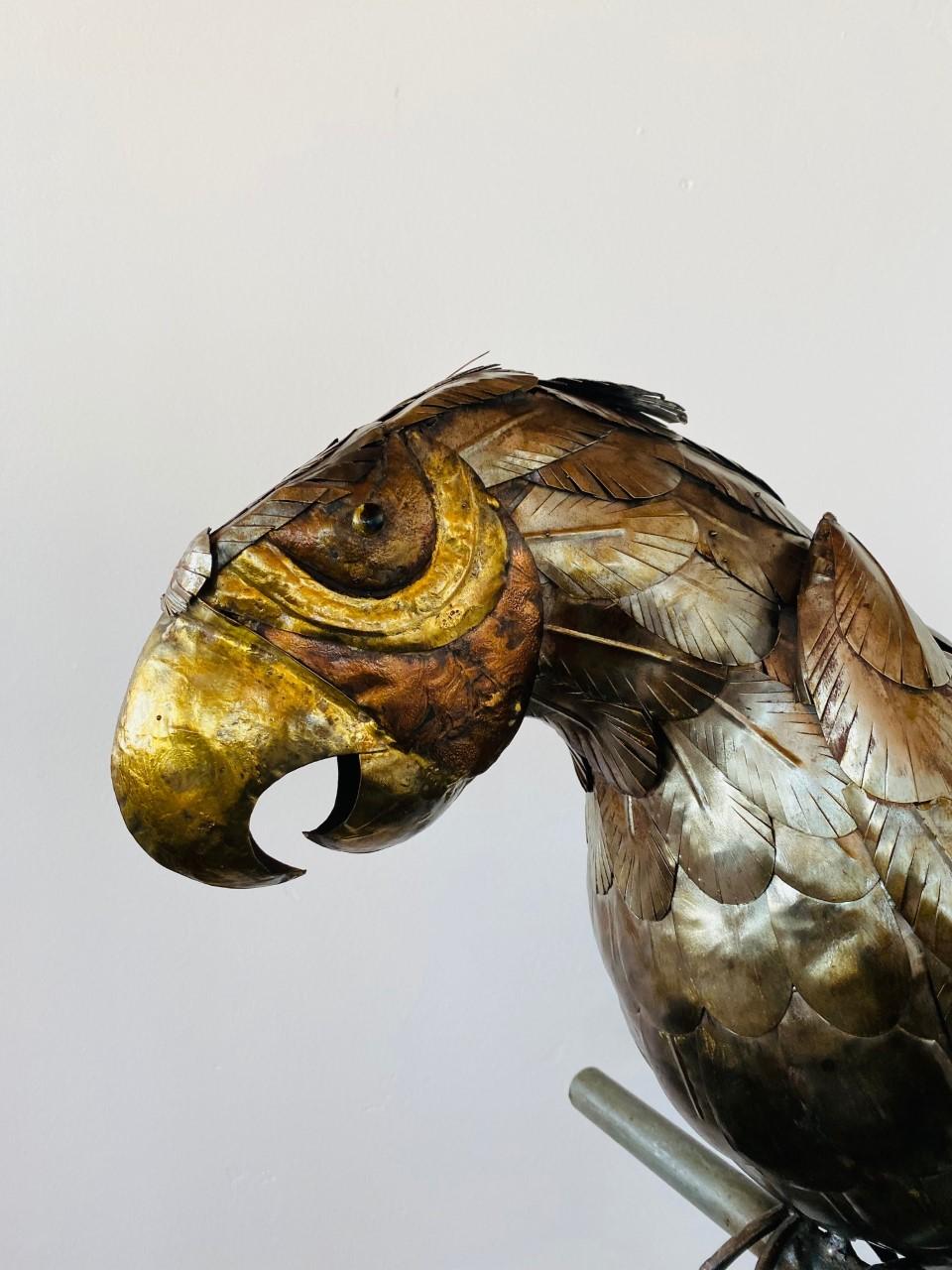 Mid-Century Mixed Metal Large Parrot Sculpture in the Style of Sergio Bustamante In Good Condition For Sale In San Diego, CA