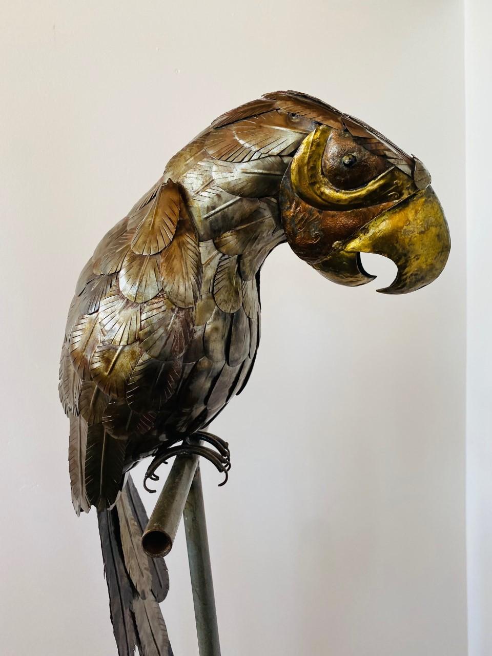 Late 20th Century Mid-Century Mixed Metal Large Parrot Sculpture in the Style of Sergio Bustamante For Sale