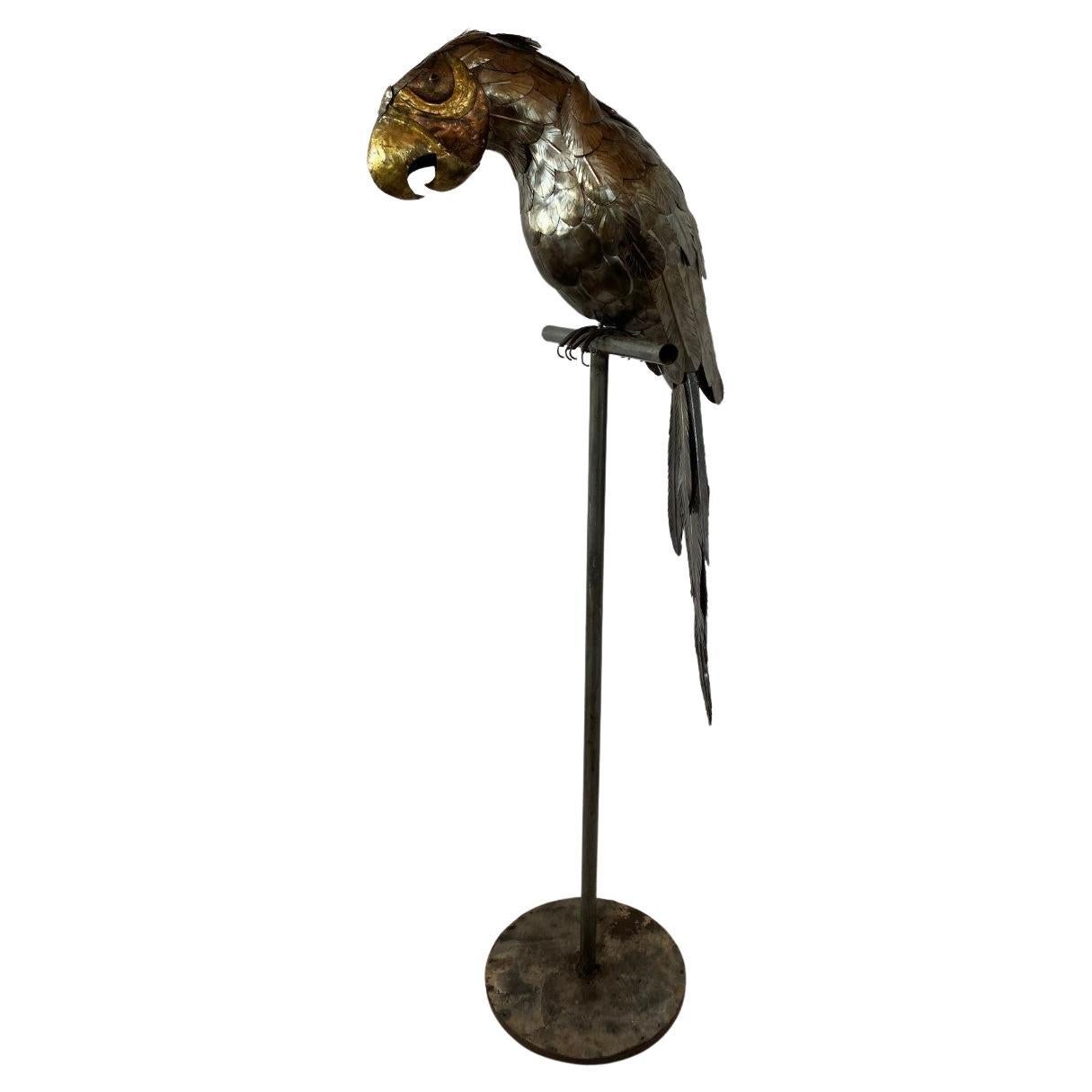 Mid-Century Mixed Metal Large Parrot Sculpture in the Style of Sergio Bustamante For Sale