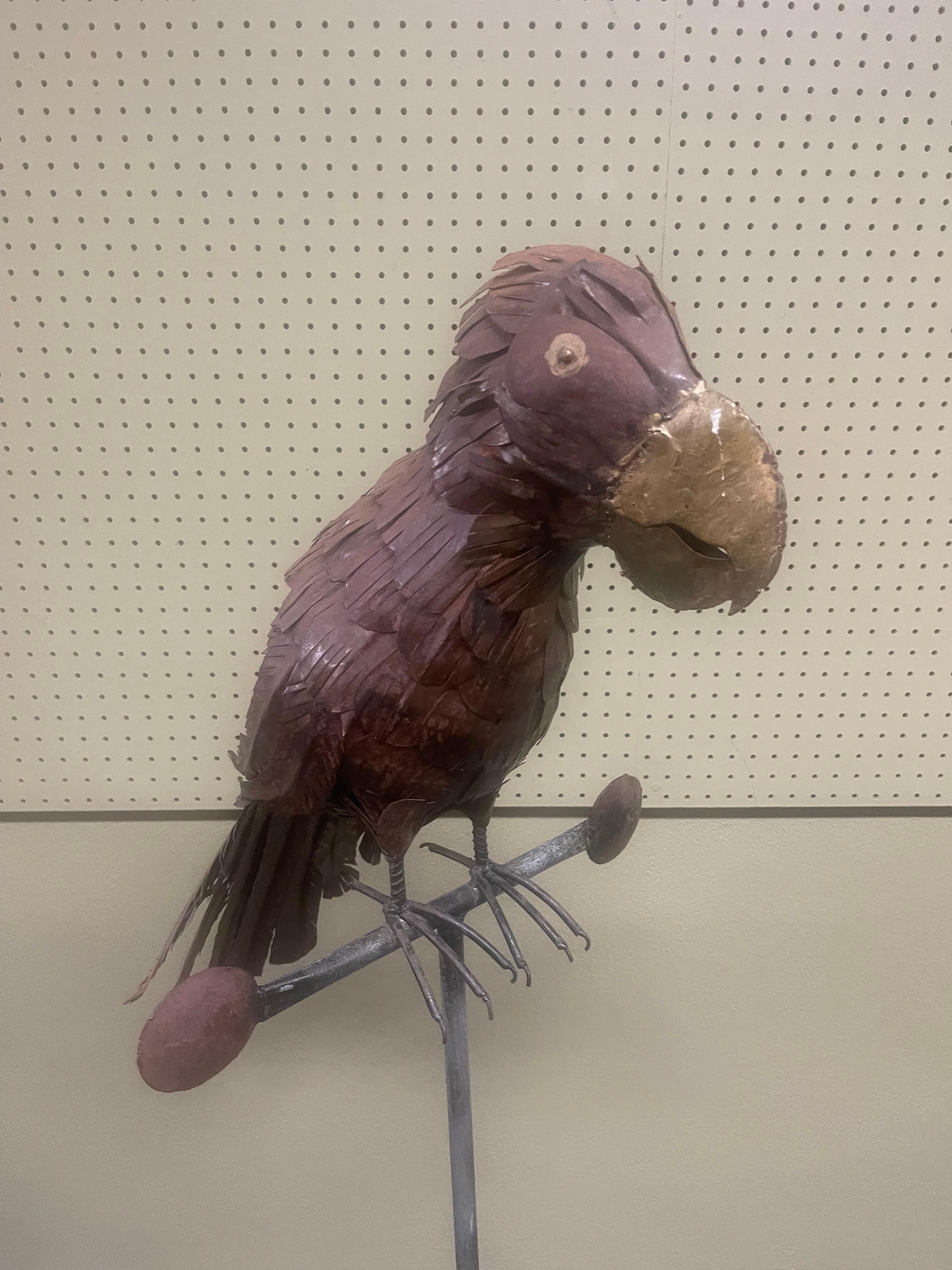 Mid-Century Modern Mid-Century Mixed Metal Parrot Sculpture in the Style of Sergio Bustamante For Sale