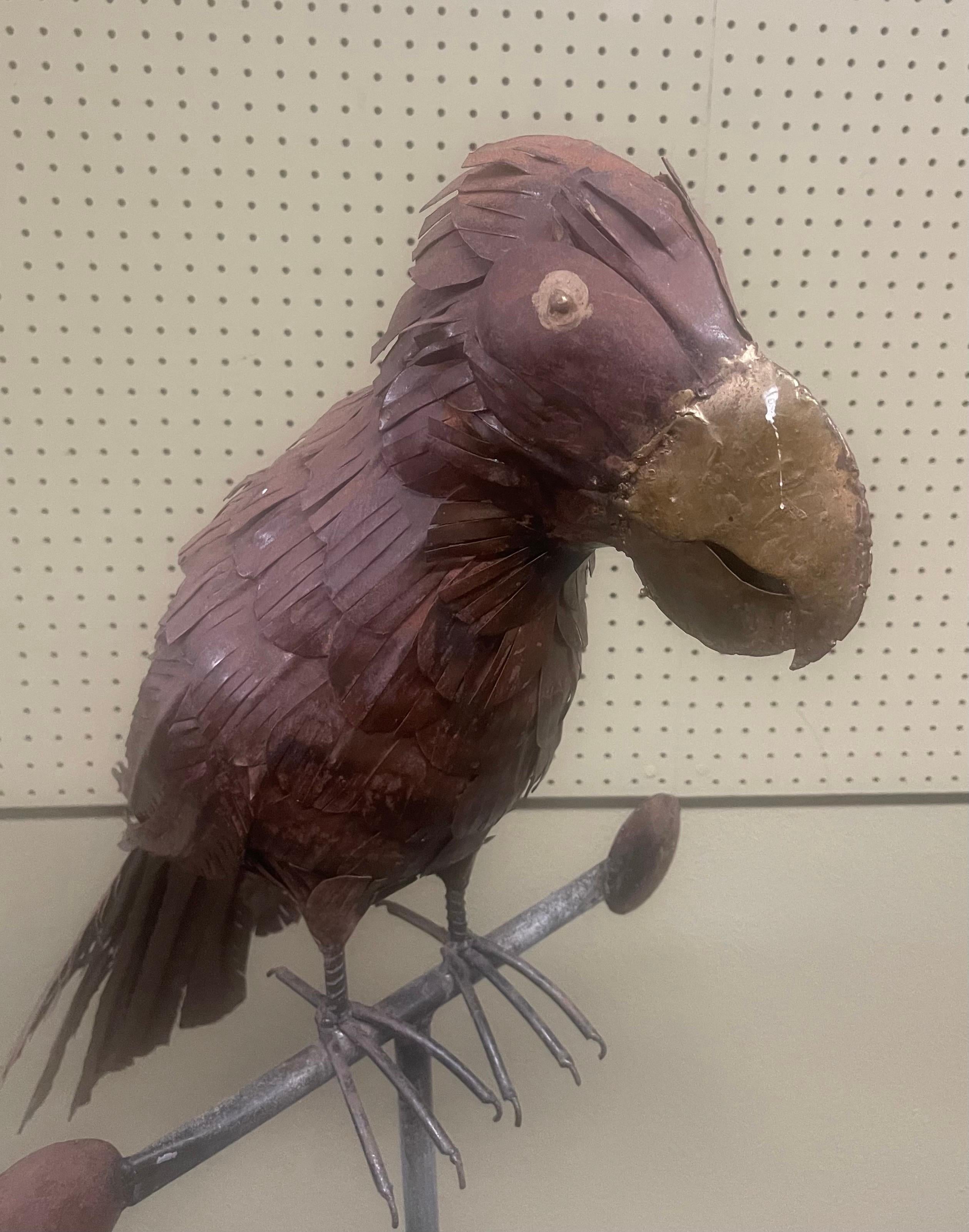 Mexican Mid-Century Mixed Metal Parrot Sculpture in the Style of Sergio Bustamante For Sale