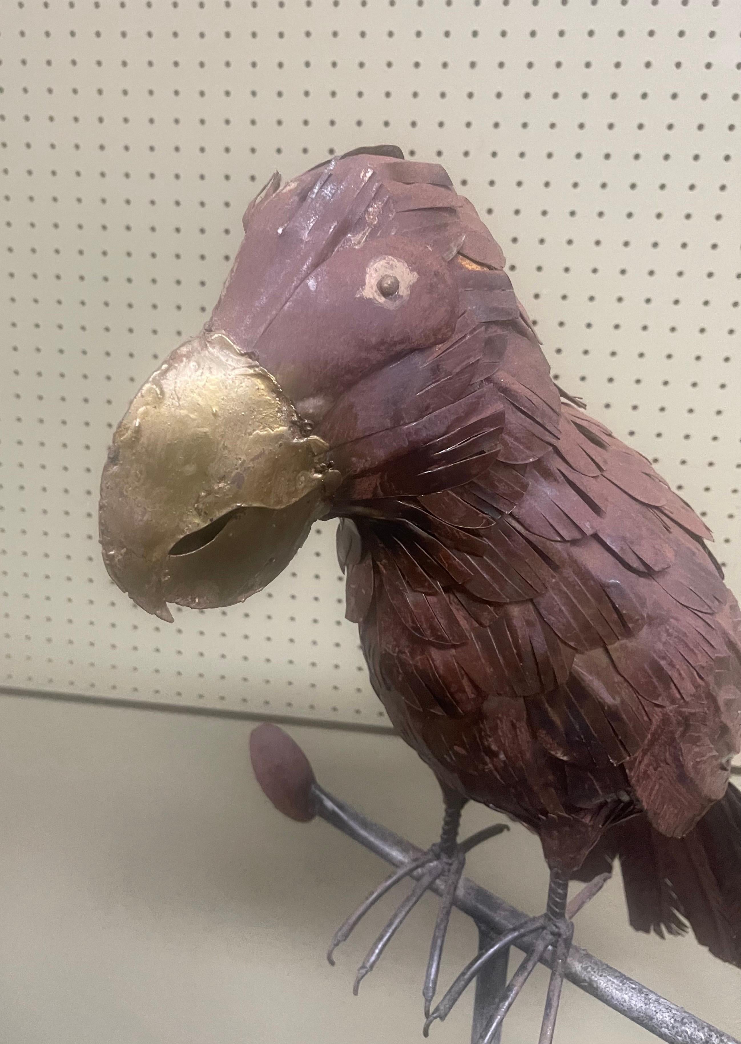 Hand-Crafted Mid-Century Mixed Metal Parrot Sculpture in the Style of Sergio Bustamante For Sale