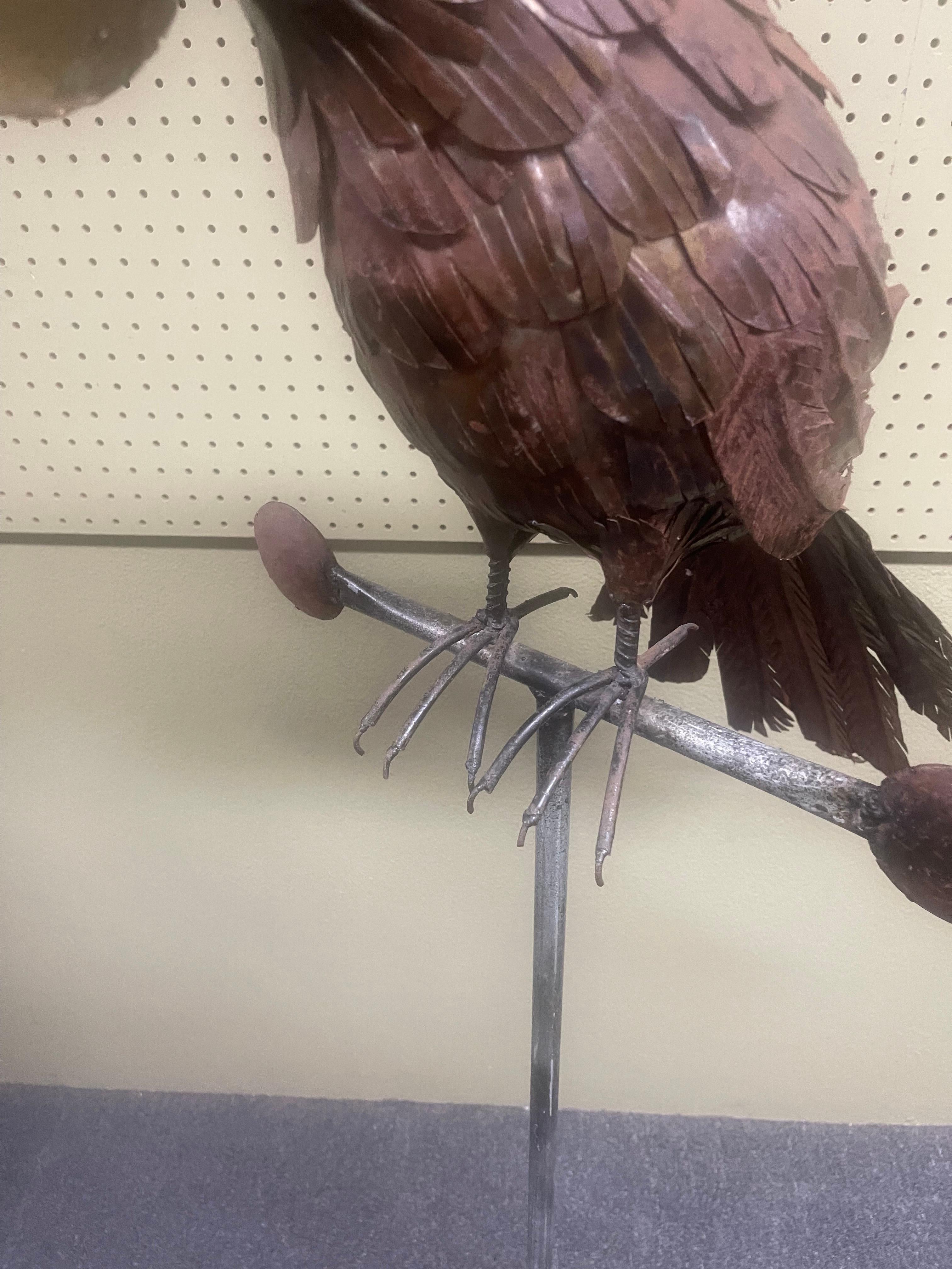 Mid-Century Mixed Metal Parrot Sculpture in the Style of Sergio Bustamante In Distressed Condition For Sale In San Diego, CA