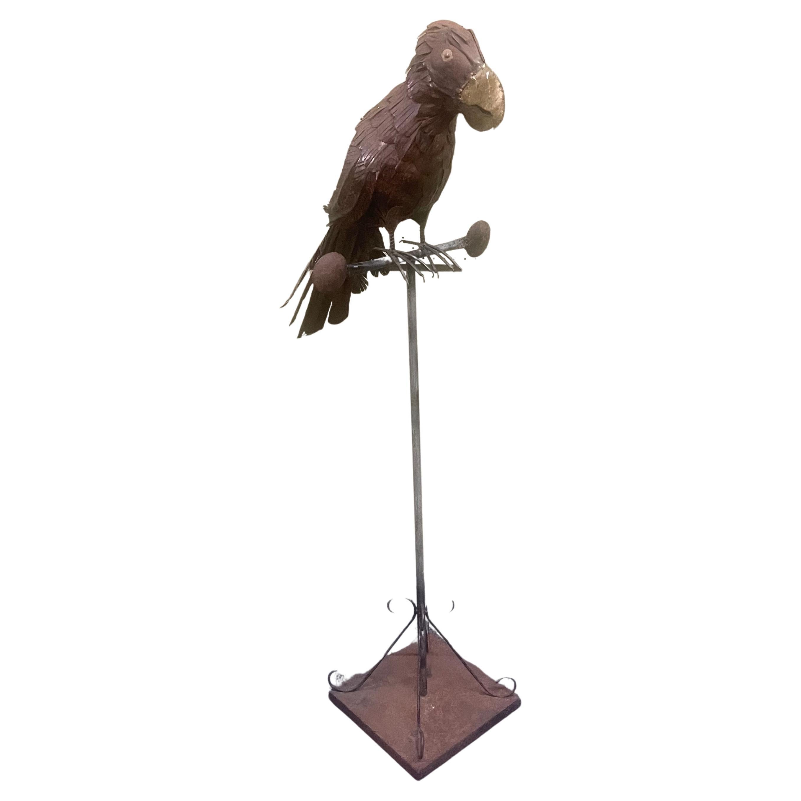 Mid-Century Mixed Metal Parrot Sculpture in the Style of Sergio Bustamante For Sale