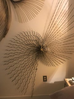 Mid Century Mixed Metal Pin Wheel Sunburst Wall Sculpture