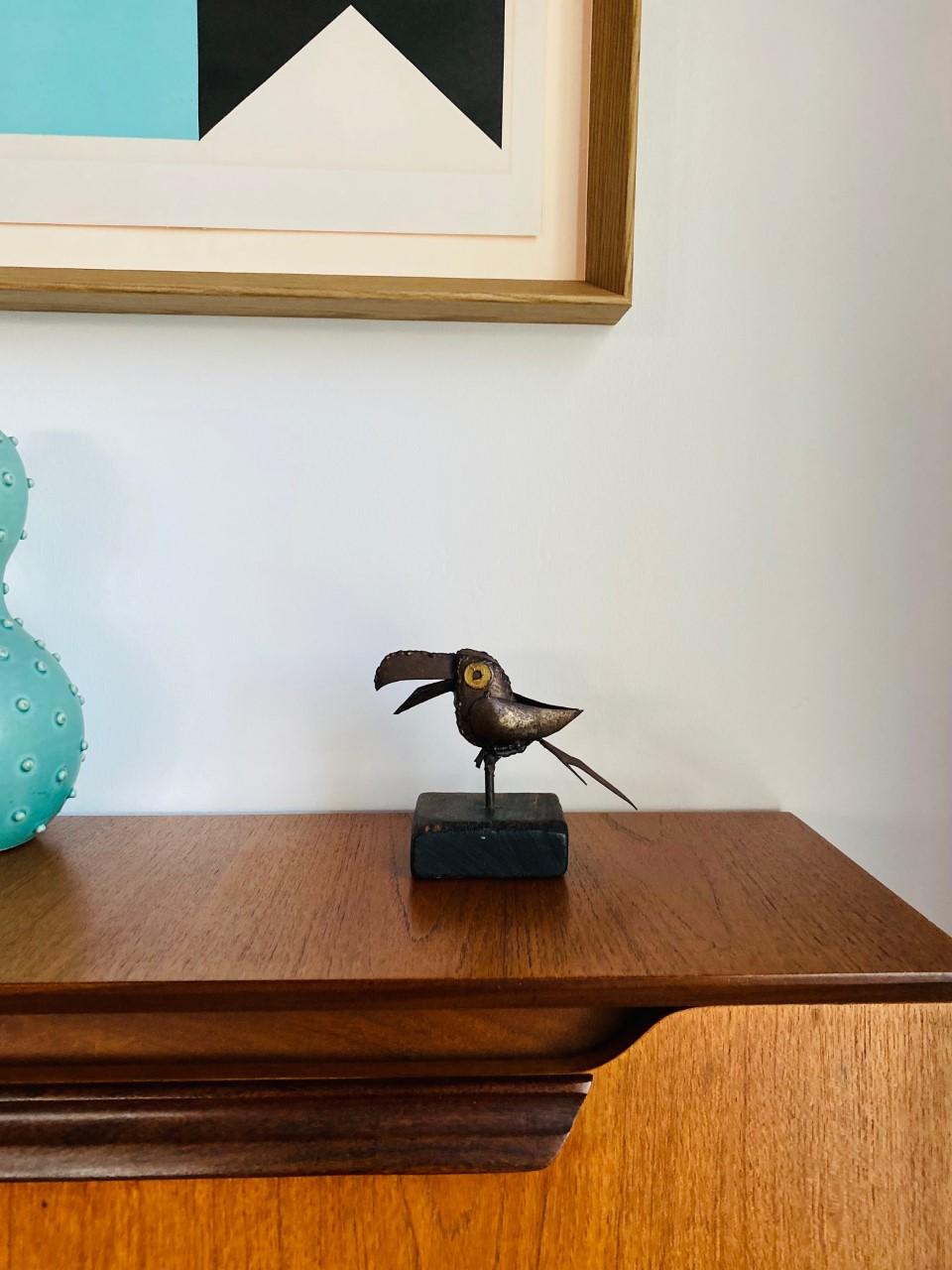 Mid-Century Modern Mid-Century Mixed Metal Small Parrot Sculpture in the Style of Sergio Bustamante For Sale