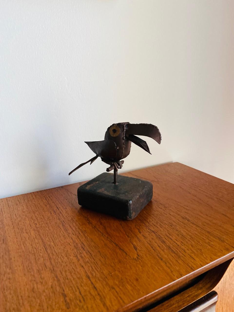 Hand-Crafted Mid-Century Mixed Metal Small Parrot Sculpture in the Style of Sergio Bustamante For Sale