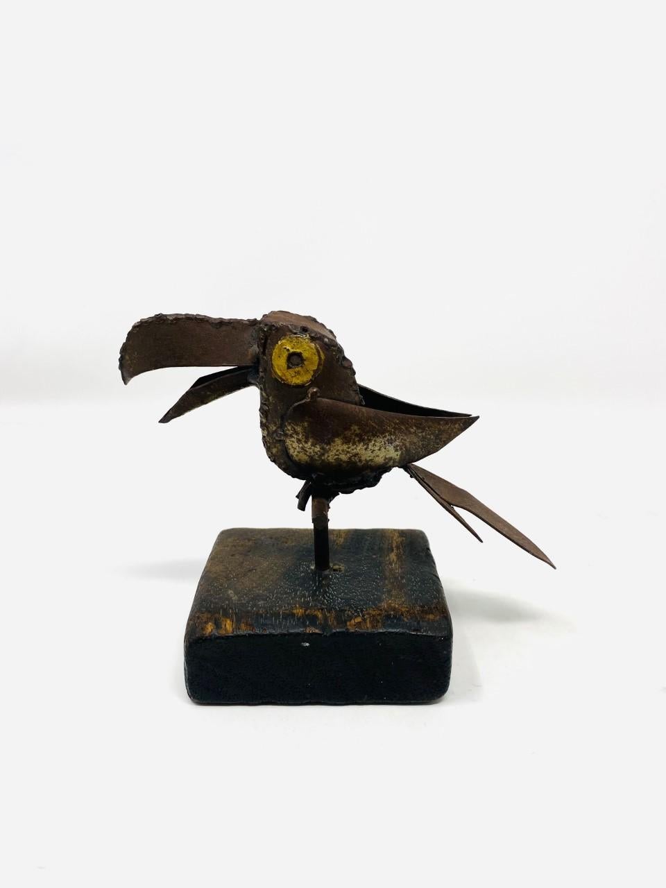 Mid-Century Mixed Metal Small Parrot Sculpture in the Style of Sergio Bustamante In Good Condition For Sale In San Diego, CA