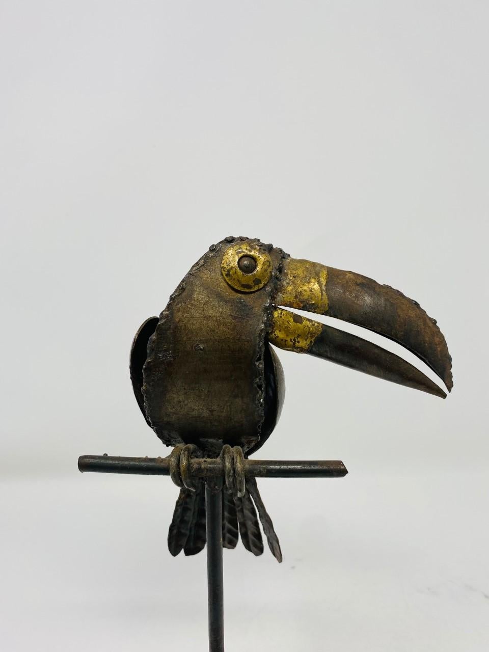 Mid-Century Modern Mid-Century Mixed Metal Toucan Sculpture in the Style of Sergio Bustamante For Sale