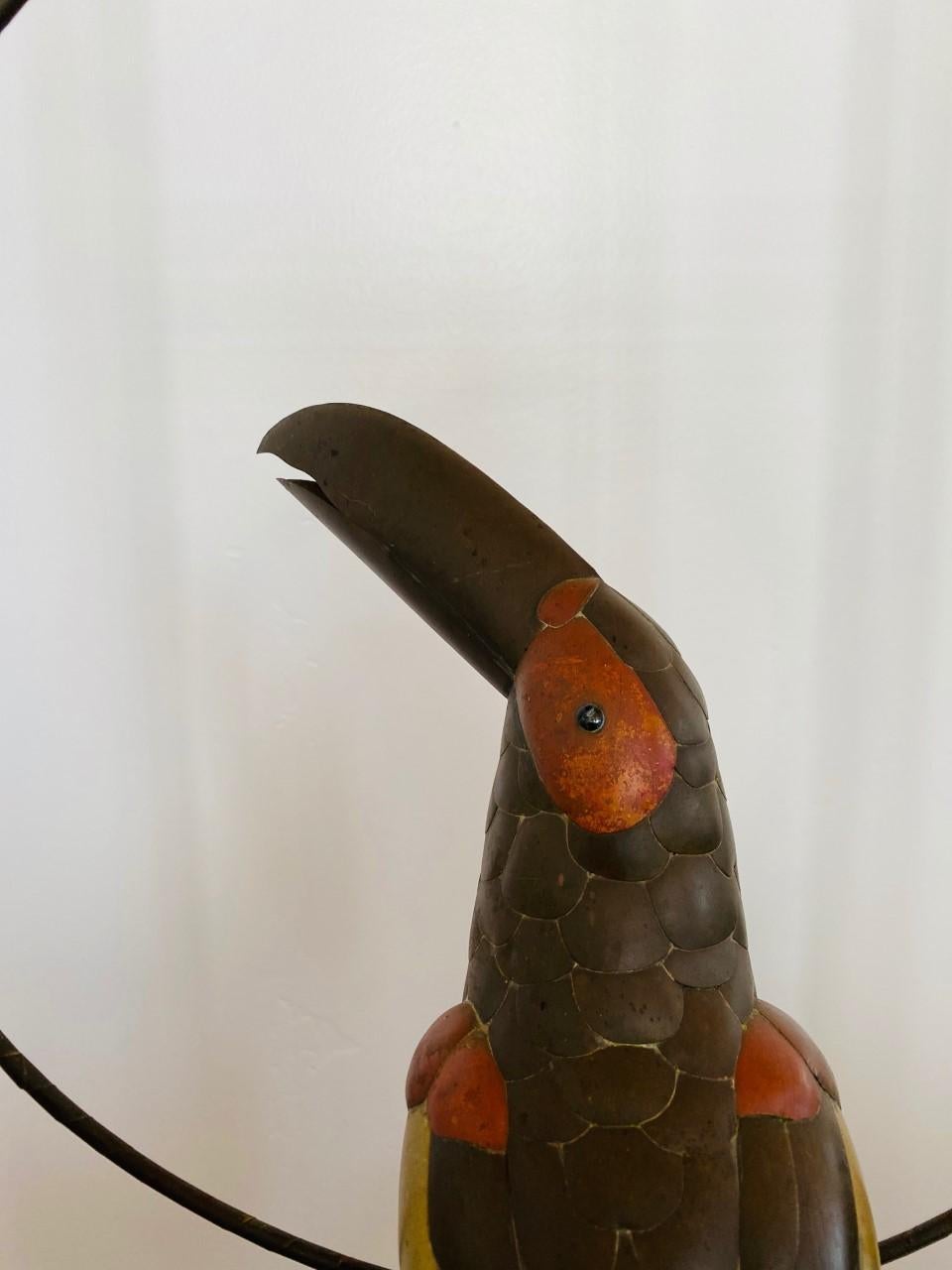 Mexican Mid Century Mixed Metal Toucan Sculpture in the Style of Sergio Bustamante