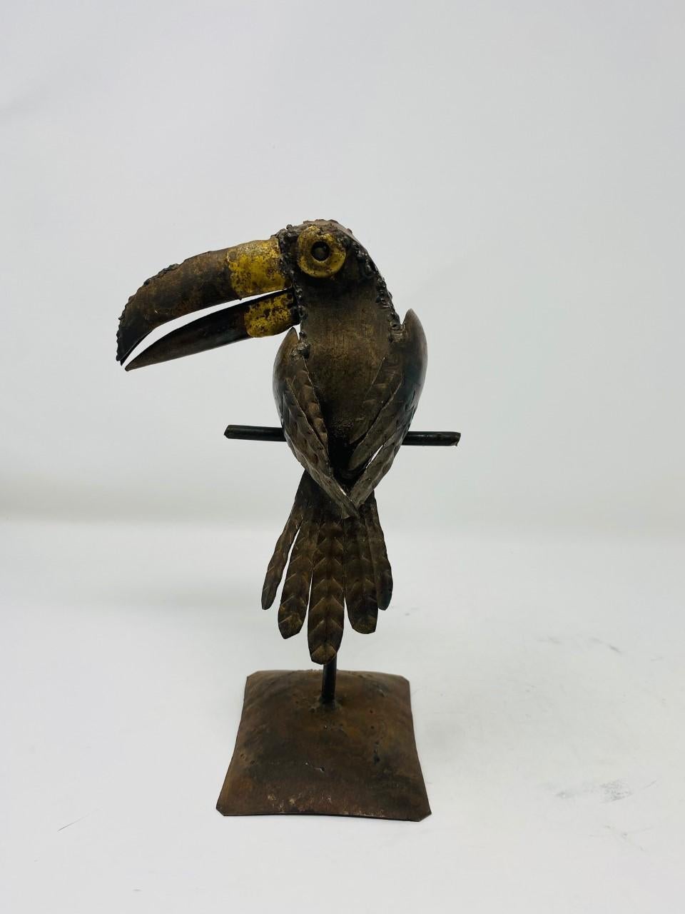 Mexican Mid-Century Mixed Metal Toucan Sculpture in the Style of Sergio Bustamante For Sale