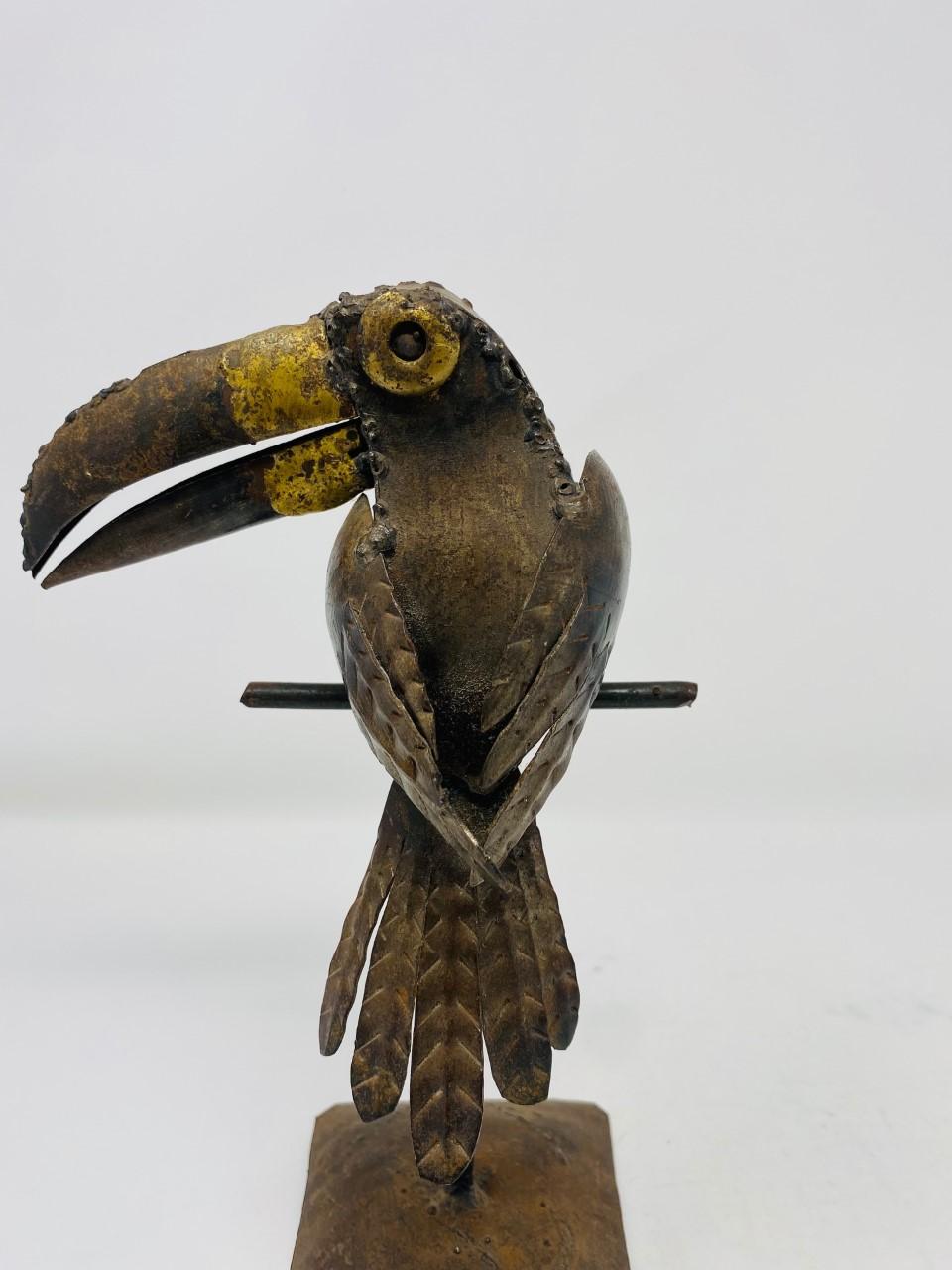 Hand-Crafted Mid-Century Mixed Metal Toucan Sculpture in the Style of Sergio Bustamante For Sale