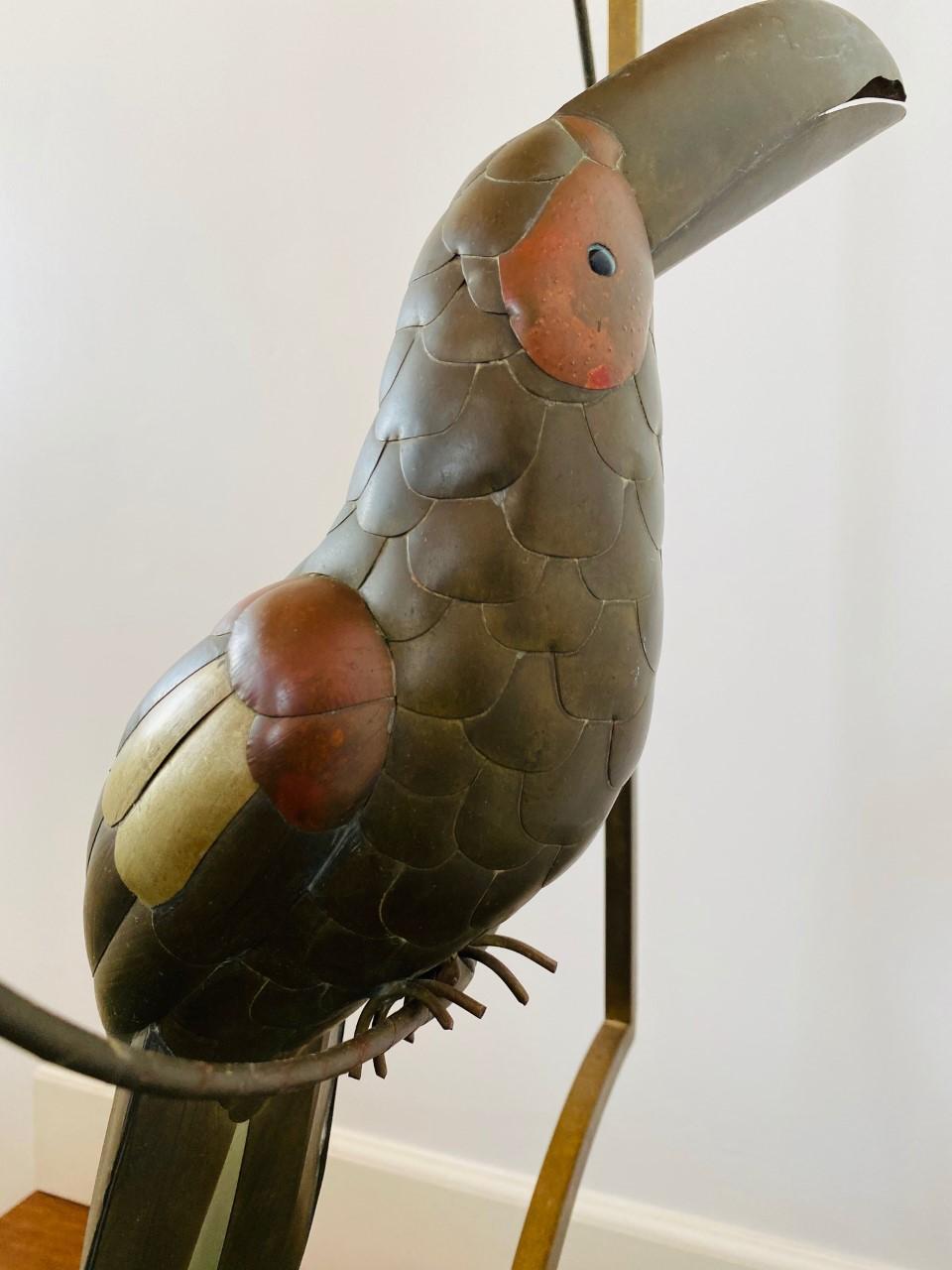 Mid Century Mixed Metal Toucan Sculpture in the Style of Sergio Bustamante In Good Condition In San Diego, CA