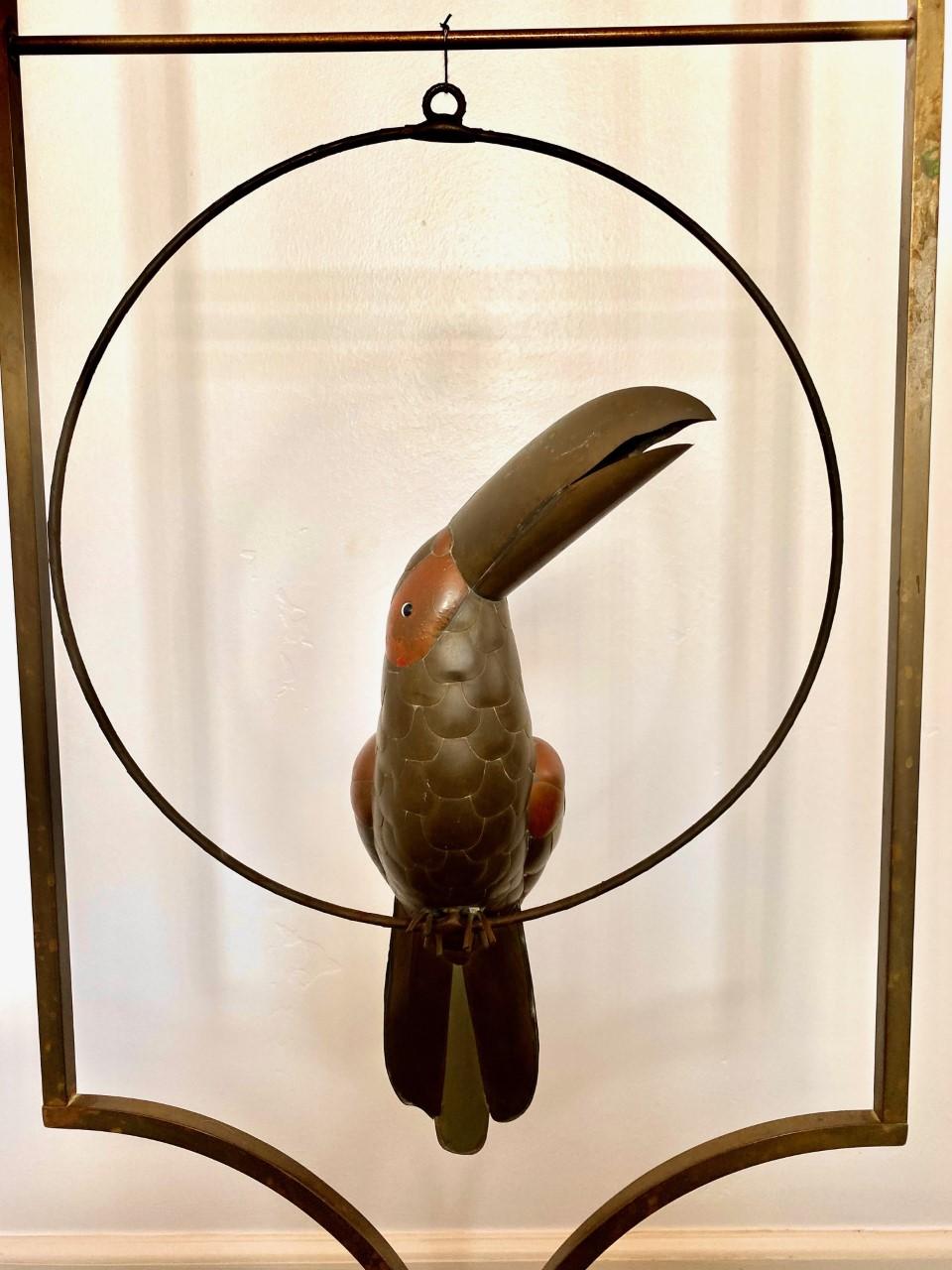 Late 20th Century Mid Century Mixed Metal Toucan Sculpture in the Style of Sergio Bustamante
