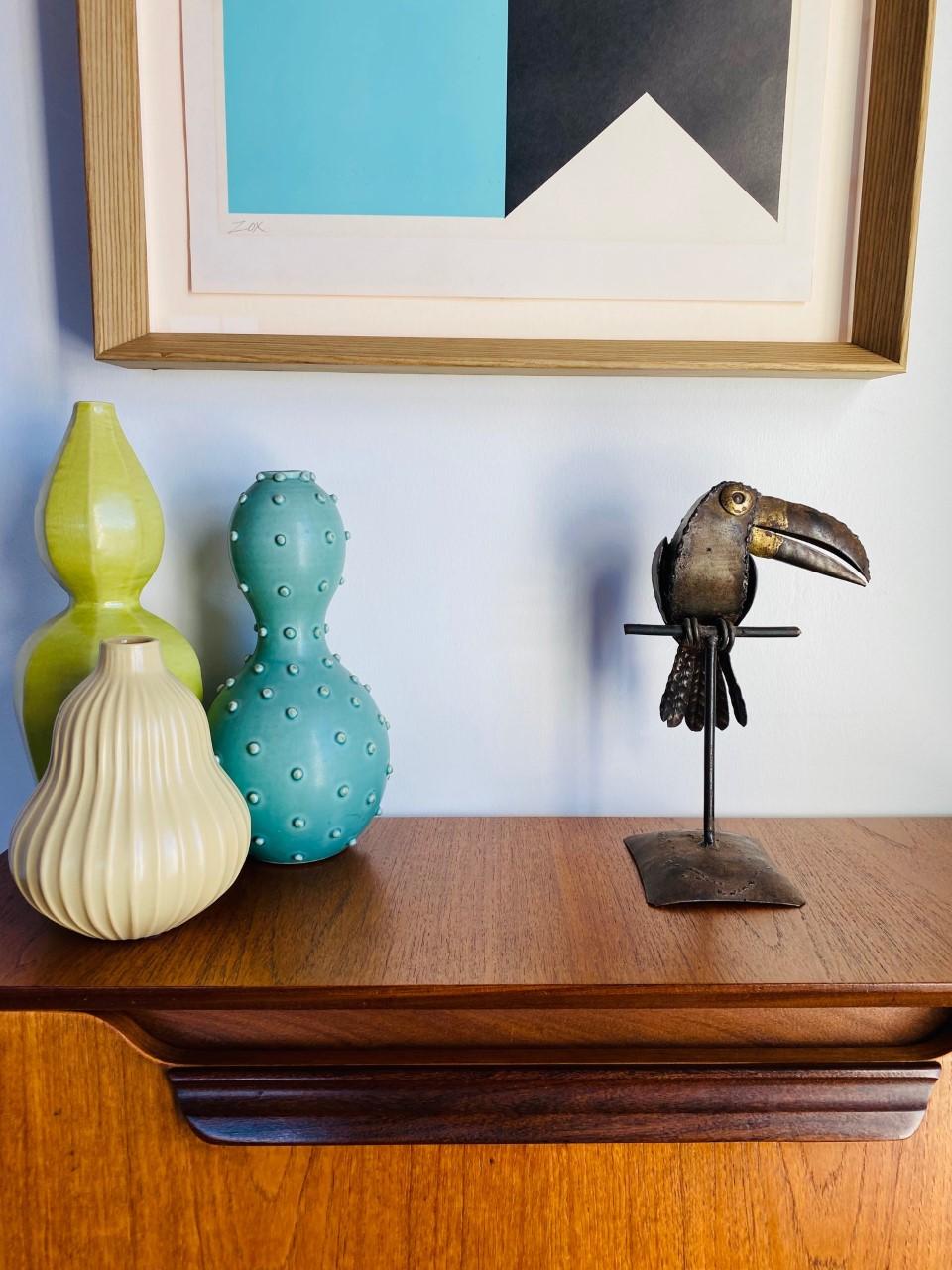 Mid-Century Mixed Metal Toucan Sculpture in the Style of Sergio Bustamante For Sale 1
