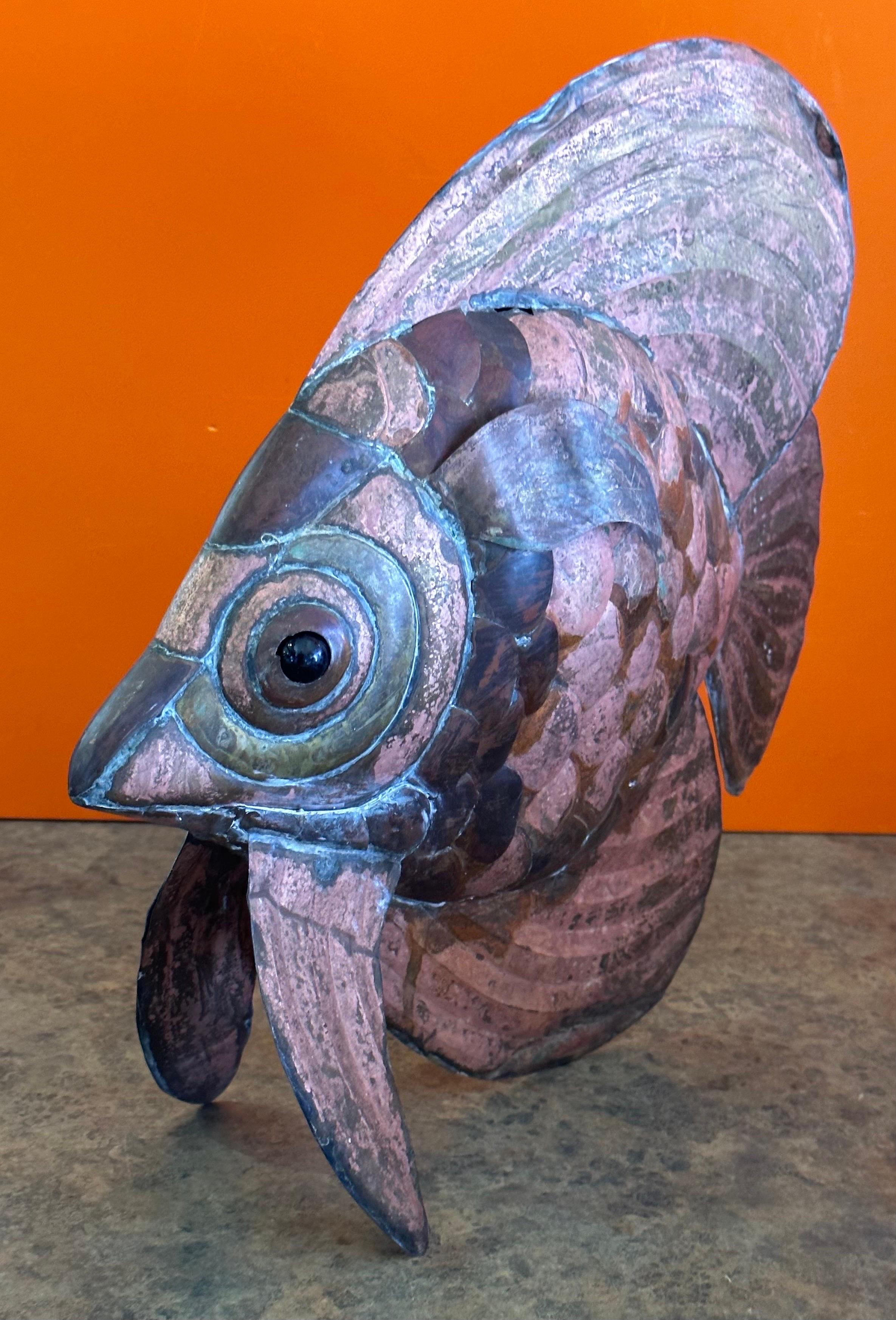 Hand-Crafted Mid-Century Mixed Metals Angel Fish Sculpture in the Style of Sergio Bustamante For Sale