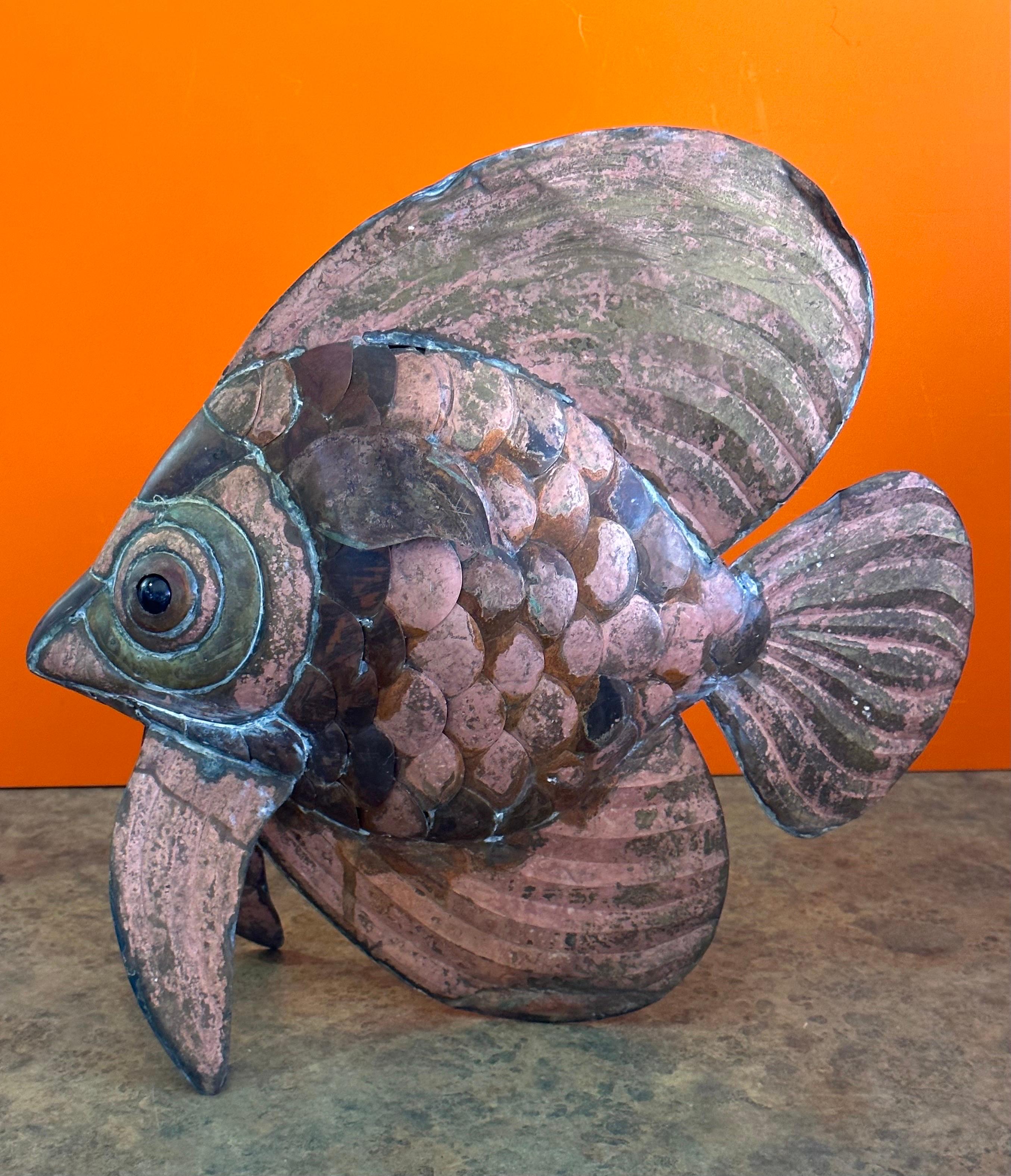 Mid-Century Mixed Metals Angel Fish Sculpture in the Style of Sergio Bustamante For Sale 1