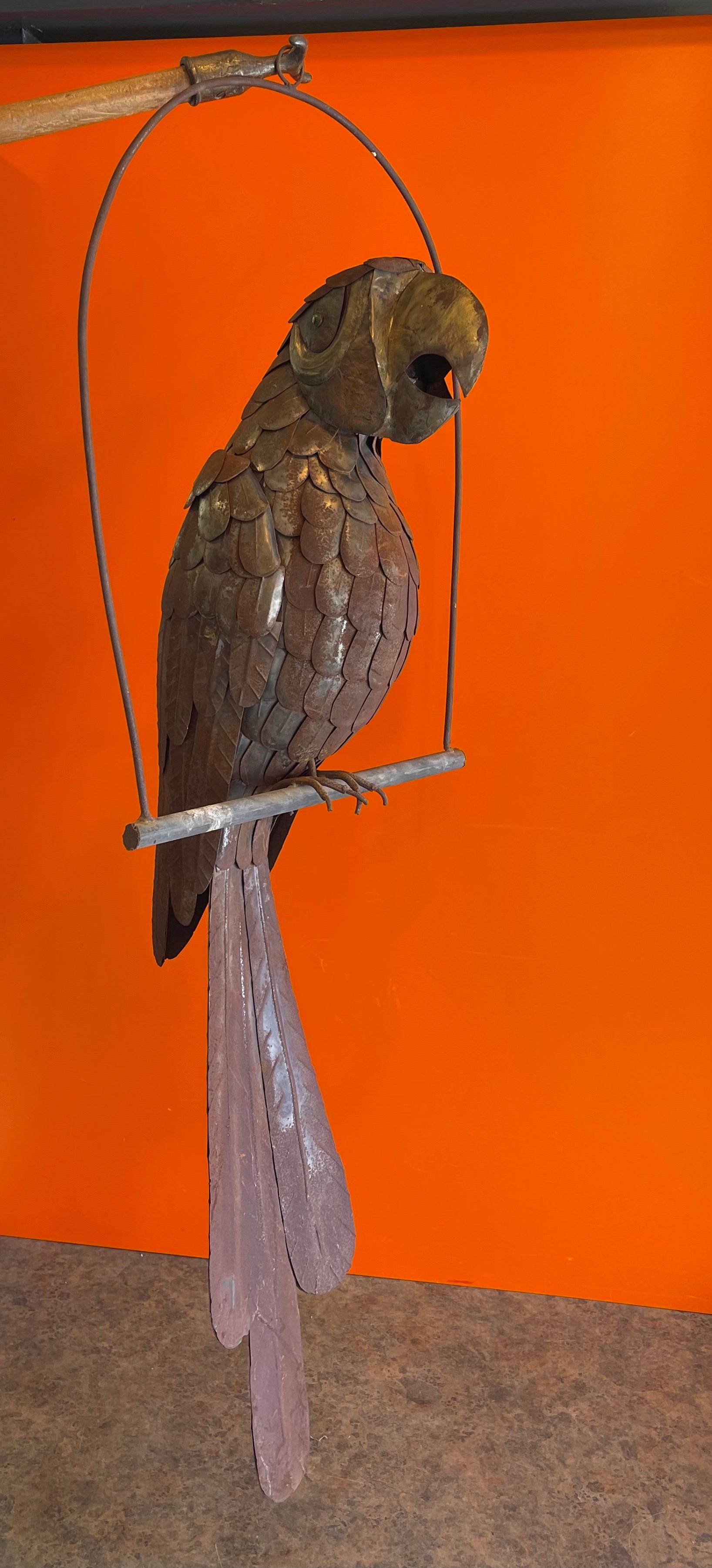 Mid-Century Mixed Metals Distressed Parrot Sculpture by Sergio Bustamante 7