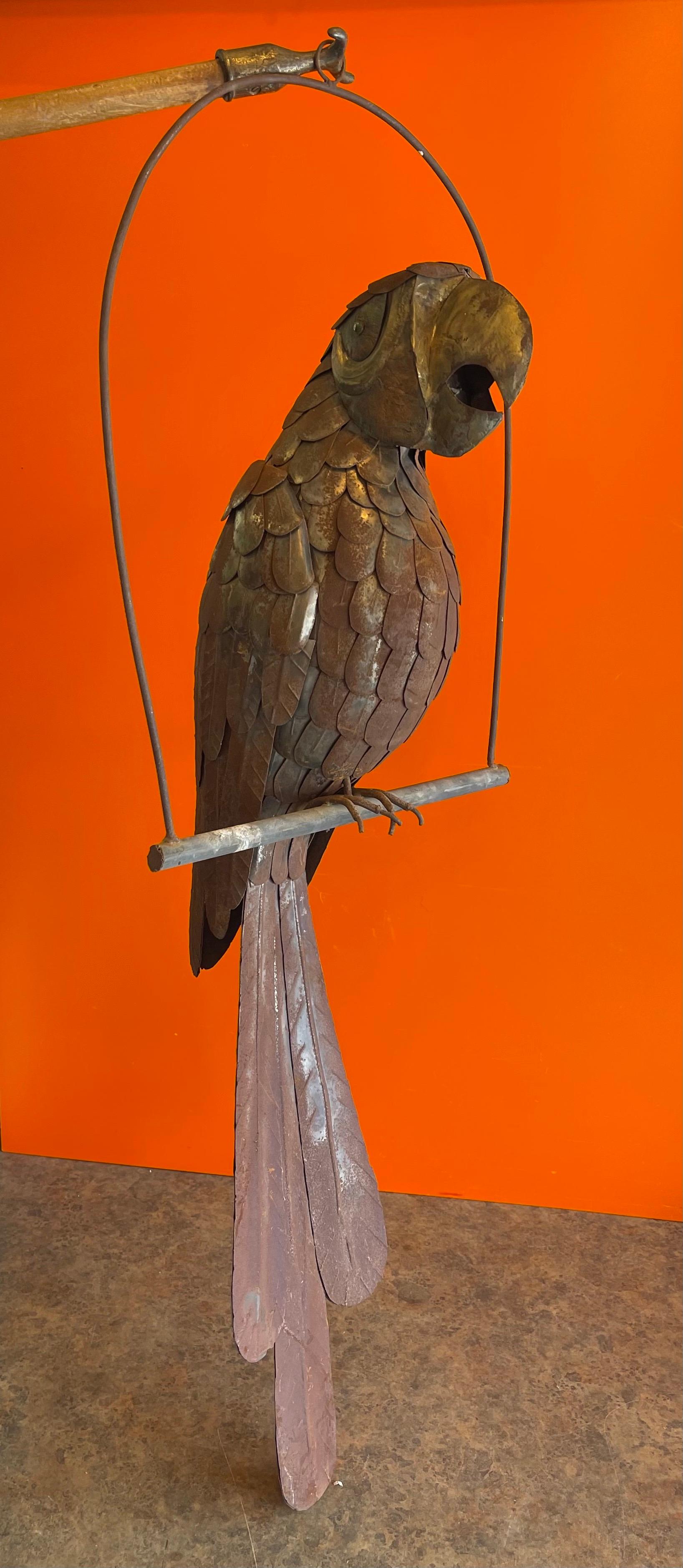 Mid-Century Modern Mid-Century Mixed Metals Distressed Parrot Sculpture by Sergio Bustamante