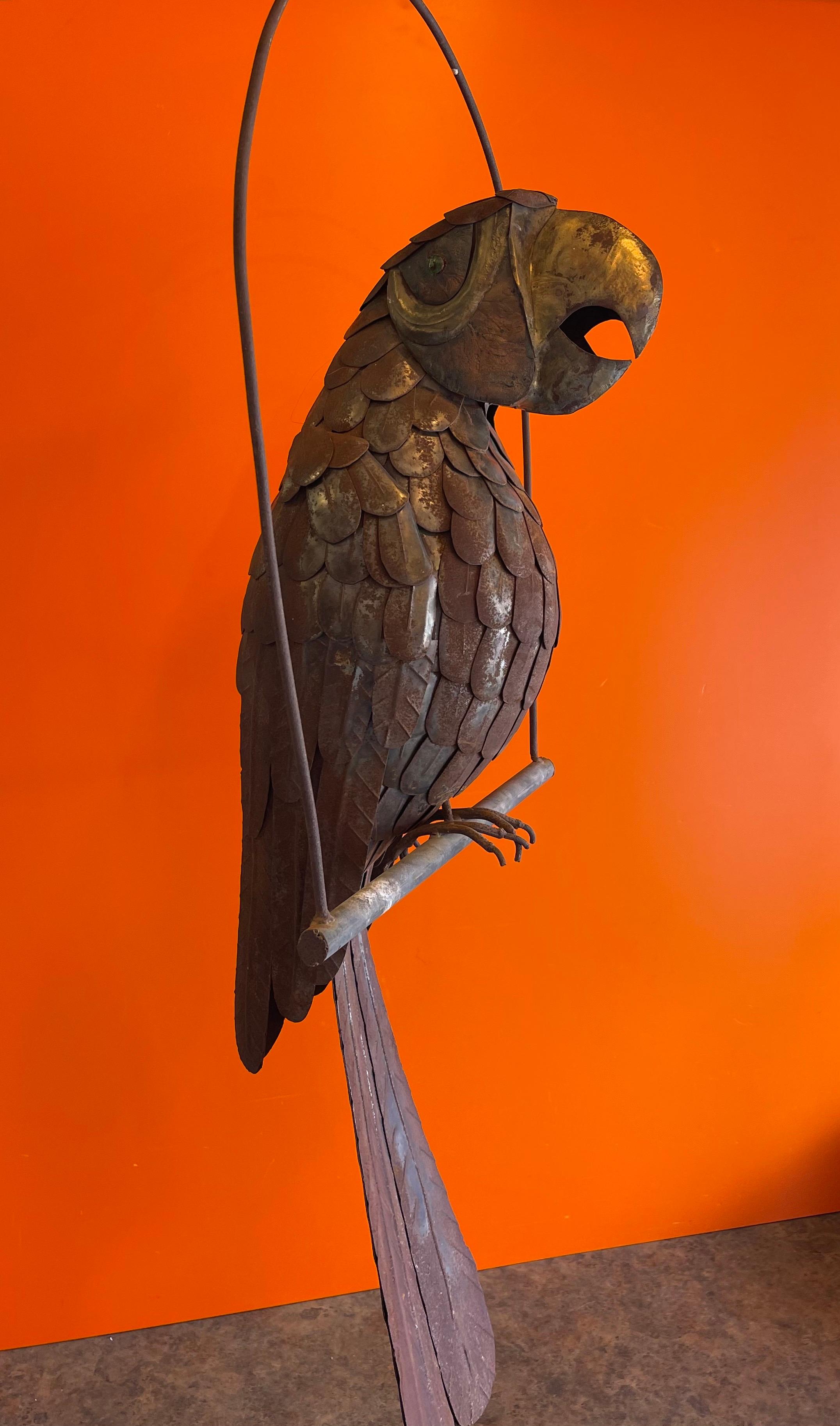 Mexican Mid-Century Mixed Metals Distressed Parrot Sculpture by Sergio Bustamante