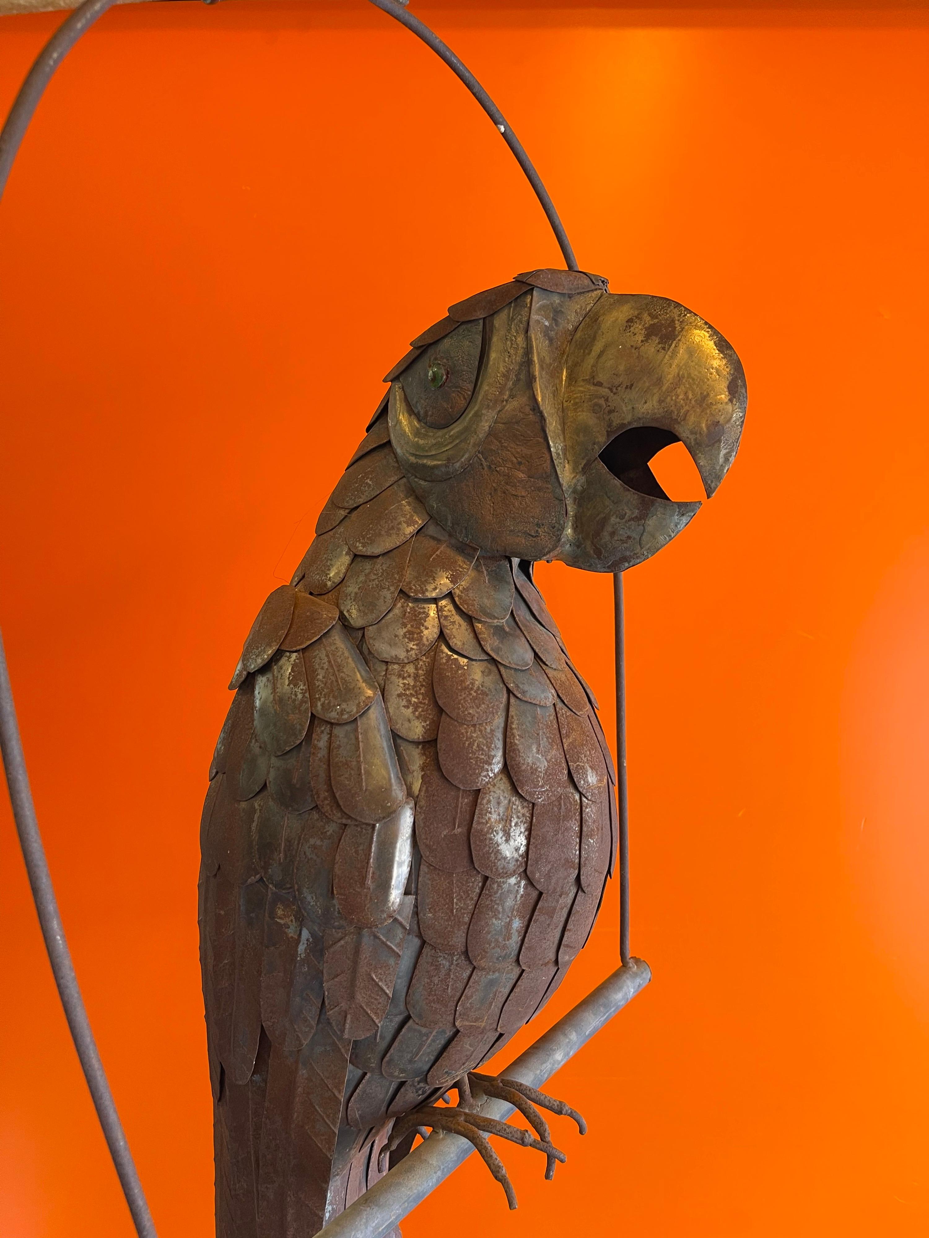 Mid-Century Mixed Metals Distressed Parrot Sculpture by Sergio Bustamante In Distressed Condition In San Diego, CA