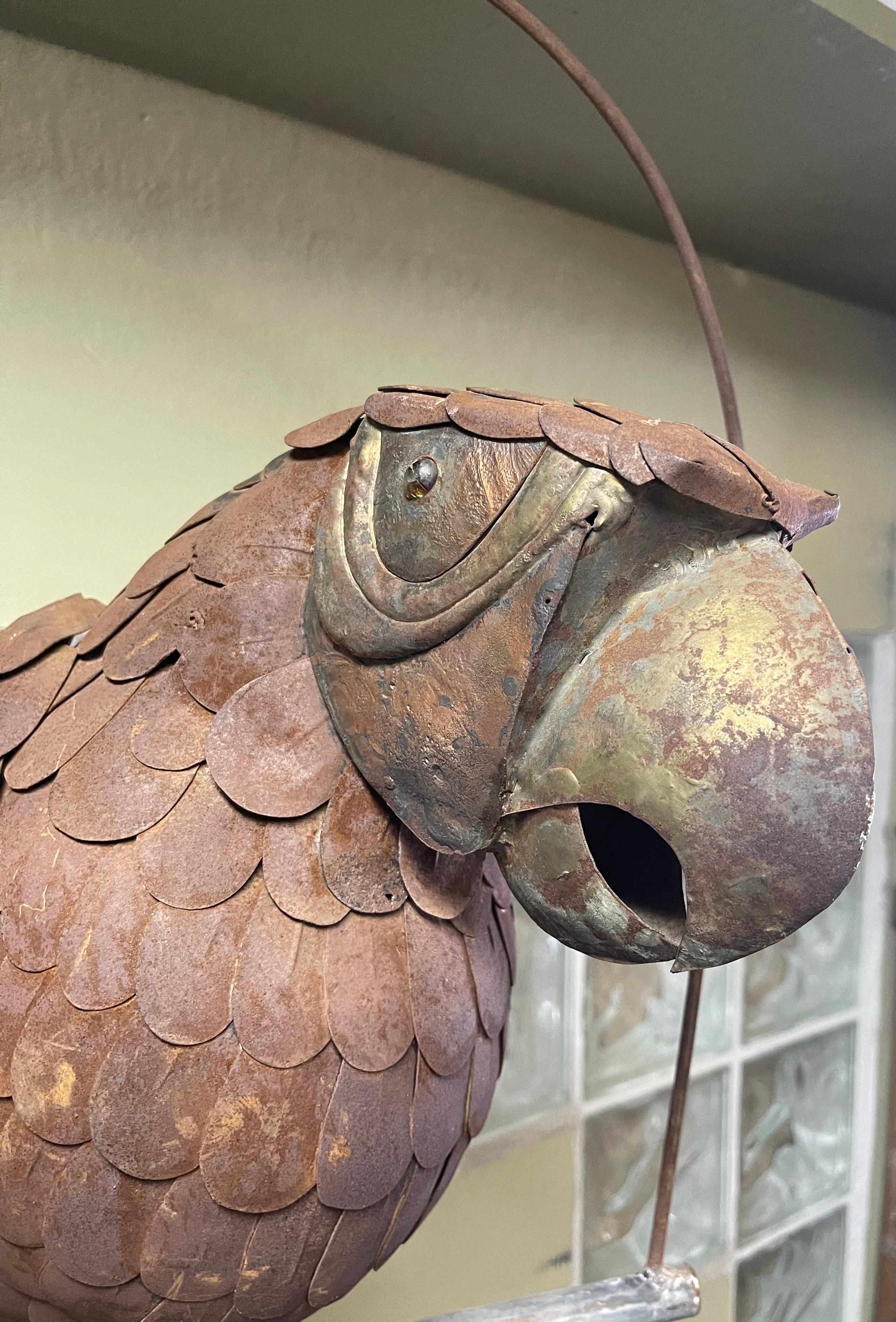 Mid-Century Mixed Metals Distressed Parrot Sculpture by Sergio Bustamante 1