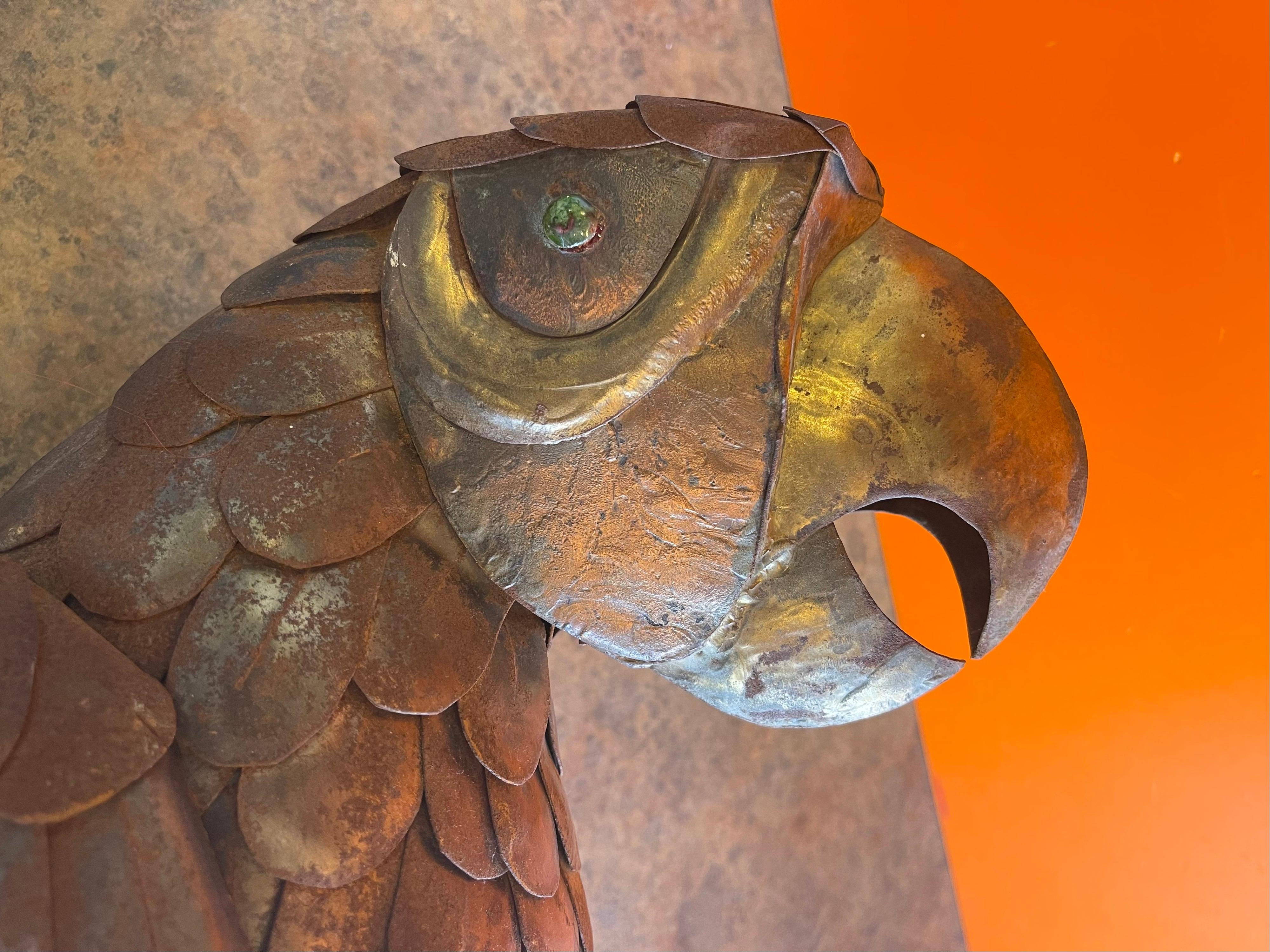 Mid-Century Mixed Metals Distressed Parrot Sculpture by Sergio Bustamante 2