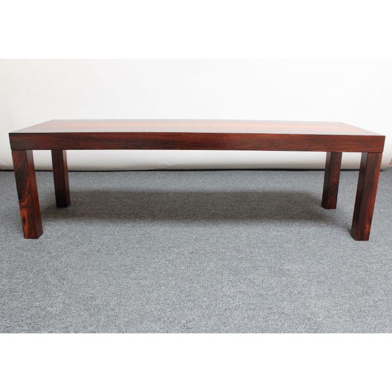 Parsons style mixed wood coffee table / bench attributed to Milo Baughman for Directional (ca. 1960s, USA). The dining version of this table is found in the Directional catalog as part of the 