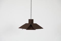 Mid-Century MOD Architectural Pendant Lamp, Beiffeplast Style, Brown Enamel