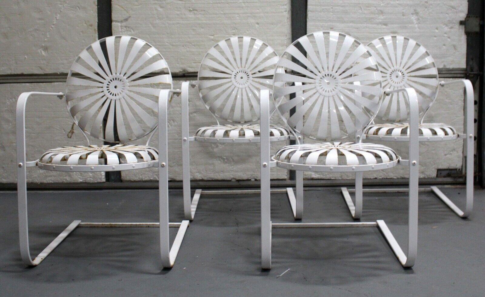 Mid-Century Modern Mid Century Mod Francois Carre Sunburst Outdoor Garden Patio Set Table 4 Chairs