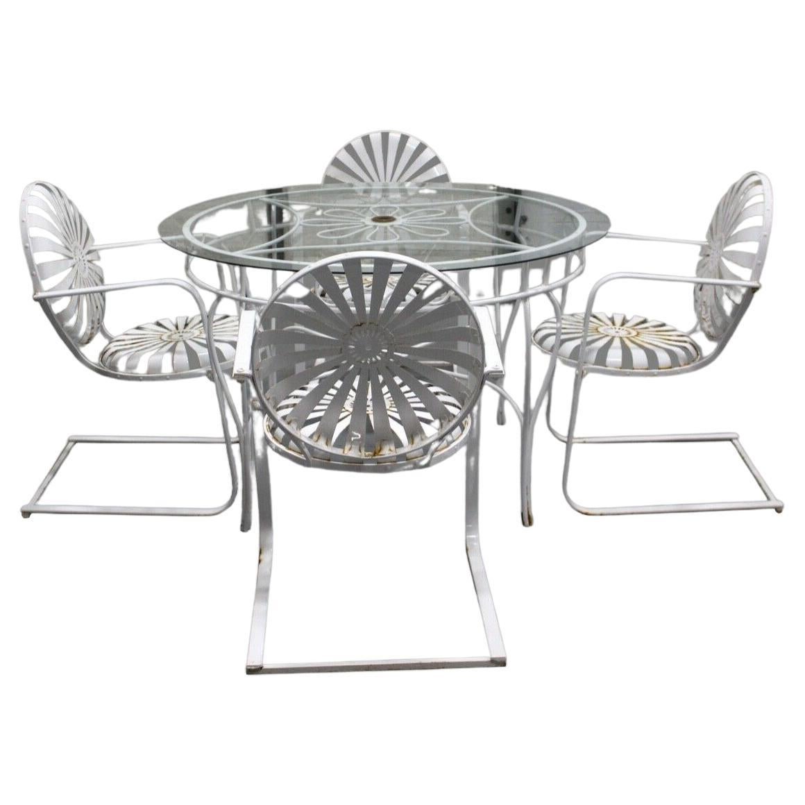 Mid Century Mod Francois Carre Sunburst Outdoor Garden Patio Set Table 4 Chairs