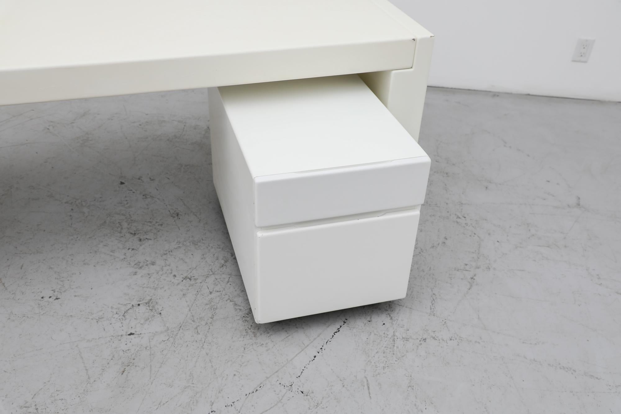 Mid-Century MOD Jean Maneval Inspired Chunky White Desk with Rolling Storage For Sale 7