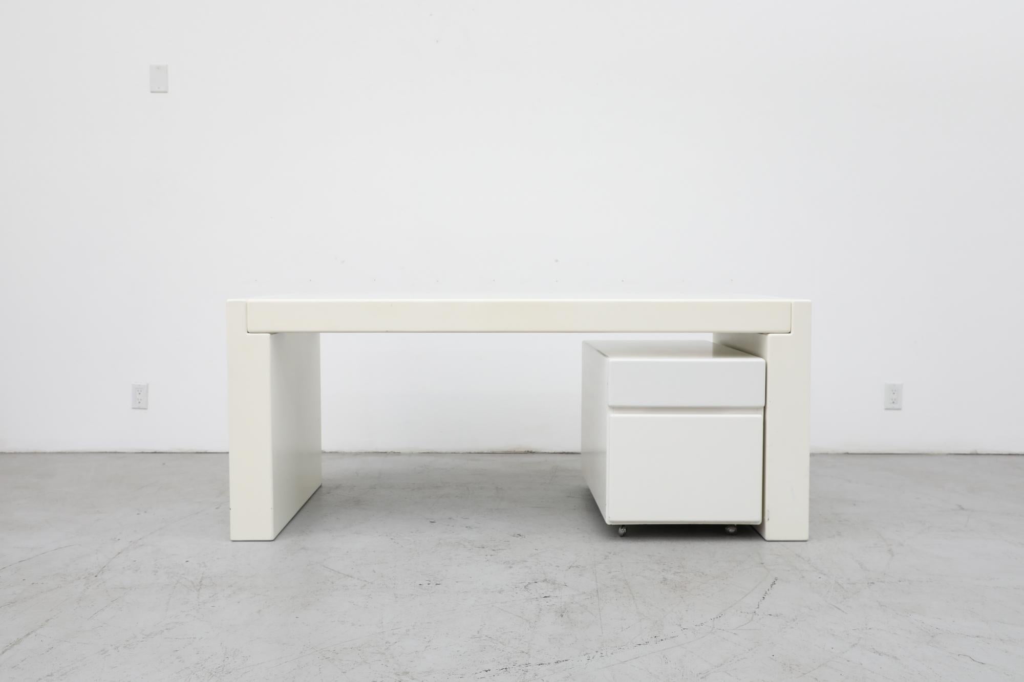 Mid-Century Modern Mid-Century MOD Jean Maneval Inspired Chunky White Desk with Rolling Storage For Sale