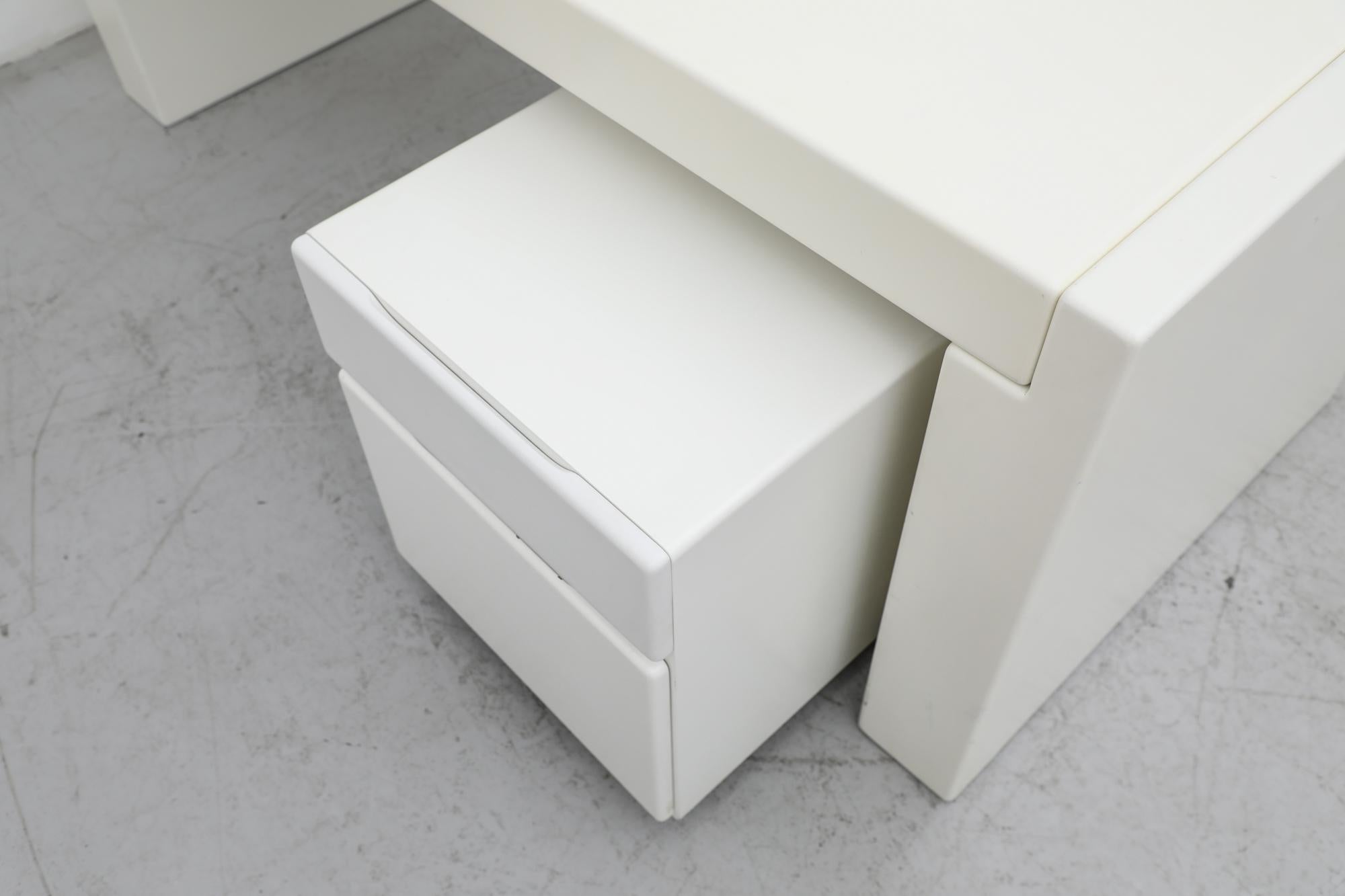 Mid-Century MOD Jean Maneval Inspired Chunky White Desk with Rolling Storage For Sale 1