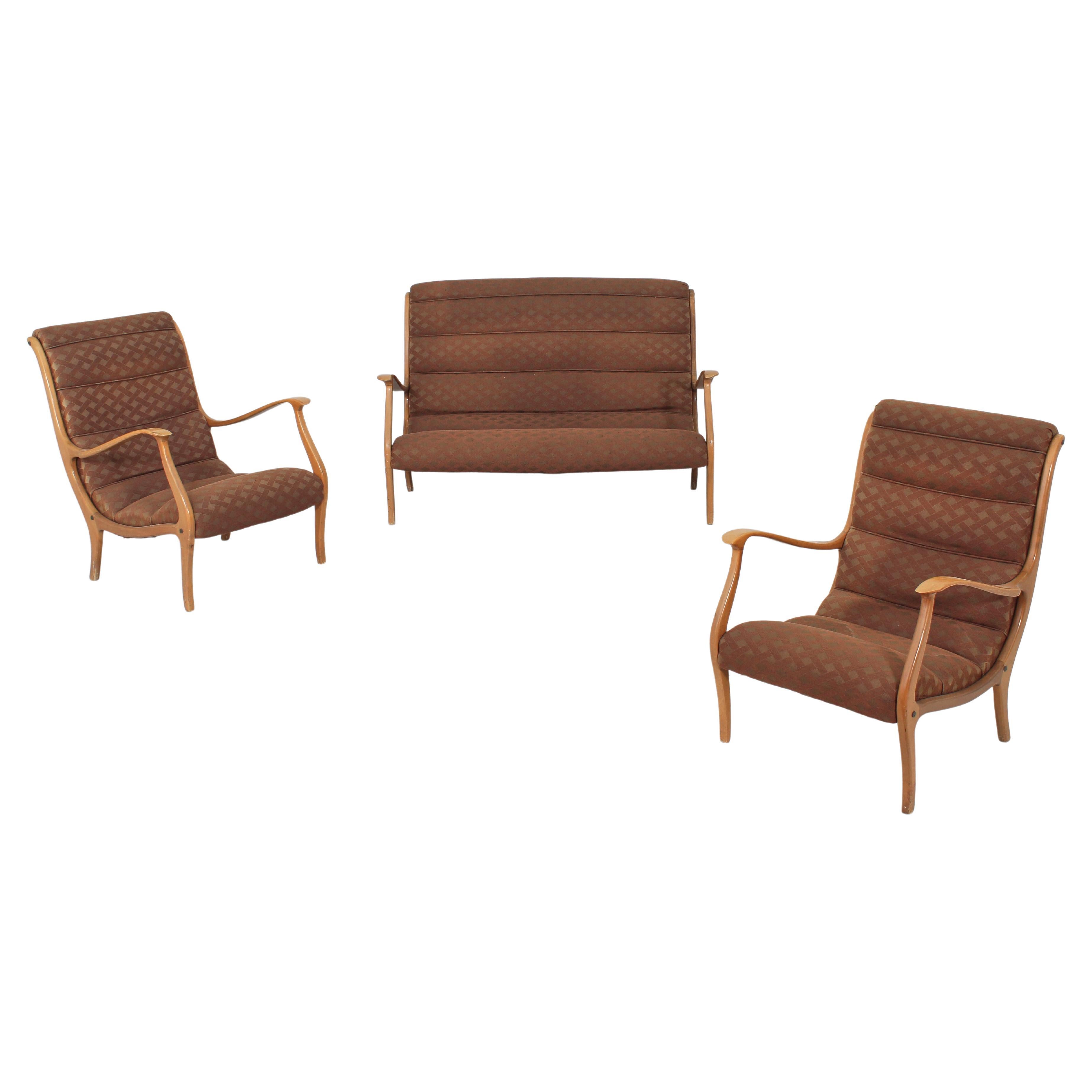 Mod. de mediados de siglo "Mitzi" de E. Longhi para Elam Dos sillones y sofá 1958 Italia