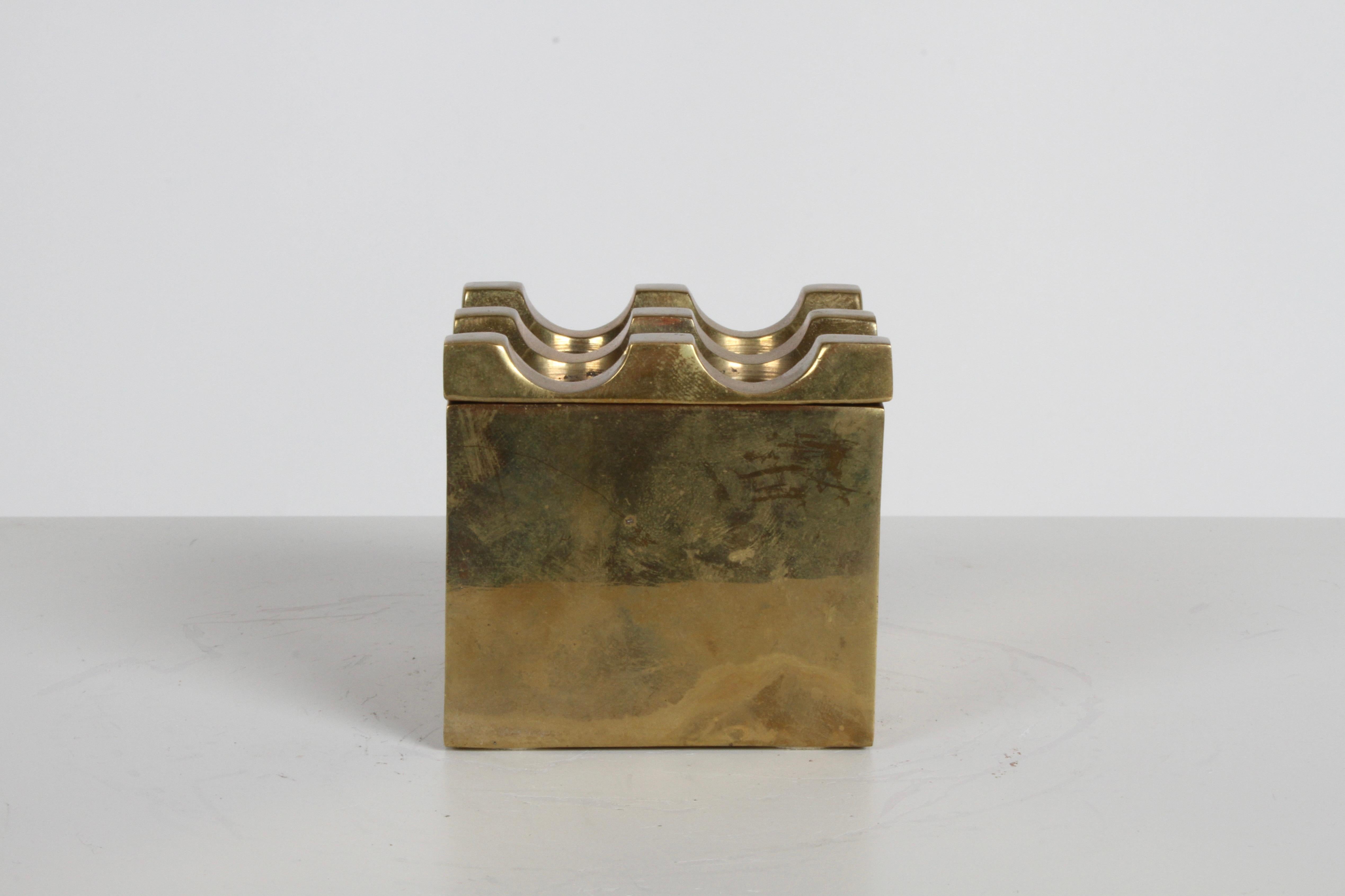 Mid-Century Modern geometric Op-Art Beck & Jung brass cube ashtray 