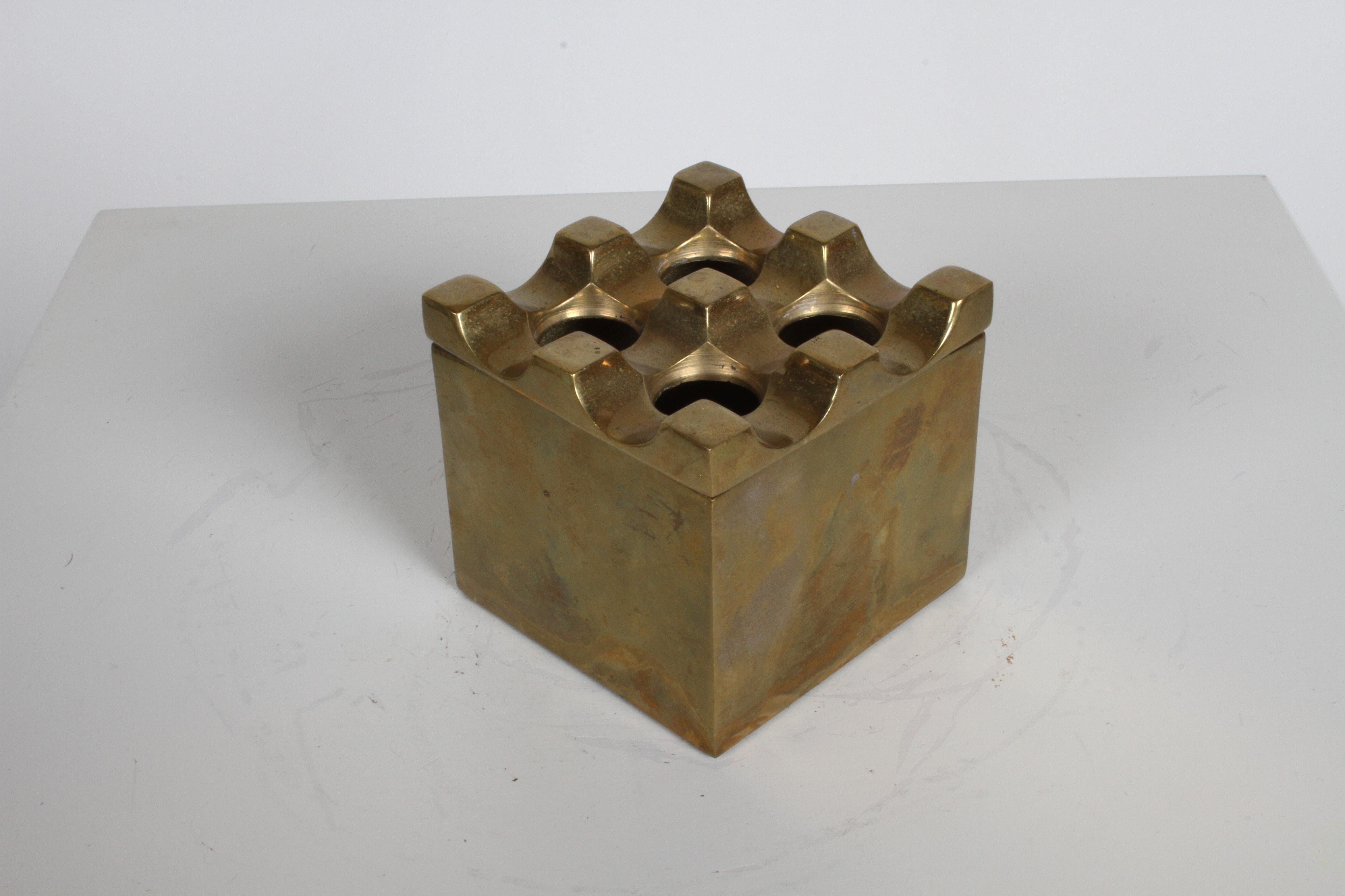 Danish Mid-Century Mod Op-Art Brass Cube Ashtray Ultima by Ljungberg & Backström Sweden For Sale