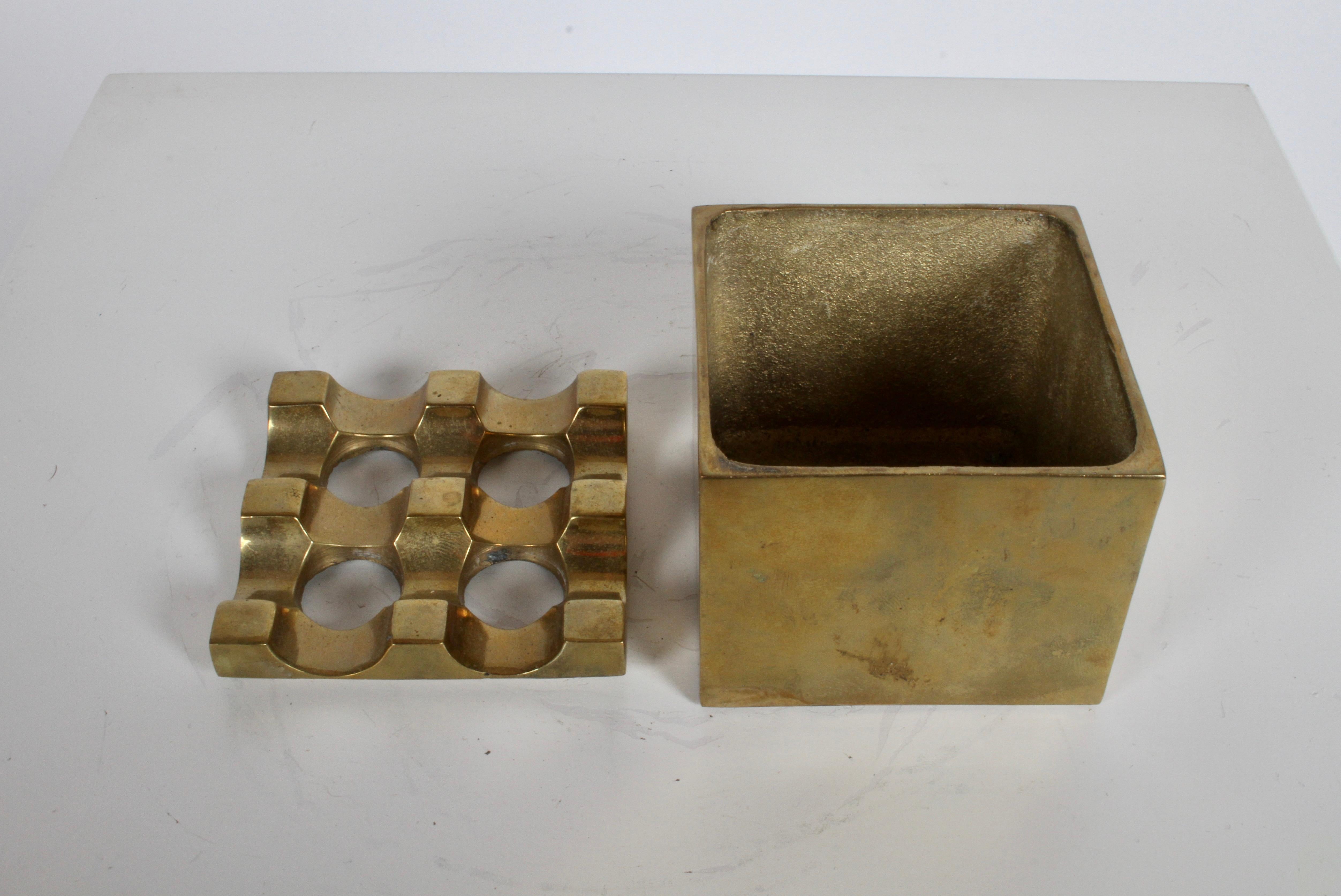 Mid-Century Mod Op-Art Brass Cube Ashtray Ultima by Ljungberg & Backström Sweden In Good Condition For Sale In St. Louis, MO