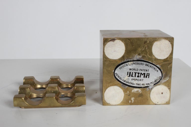 Mid-20th Century Mid-Century Mod Op-Art Brass Cube Ashtray Ultima by Ljungberg & Backström Sweden For Sale