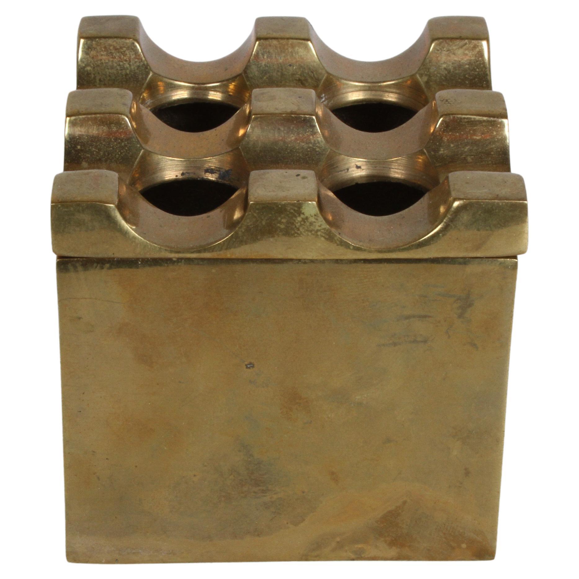 Mid-Century Mod Op-Art Brass Cube Ashtray Ultima by Ljungberg & Backström Sweden For Sale