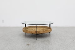 Mid-Century Mod Rudolf Wolf Round Glass and Rattan Coffee Table