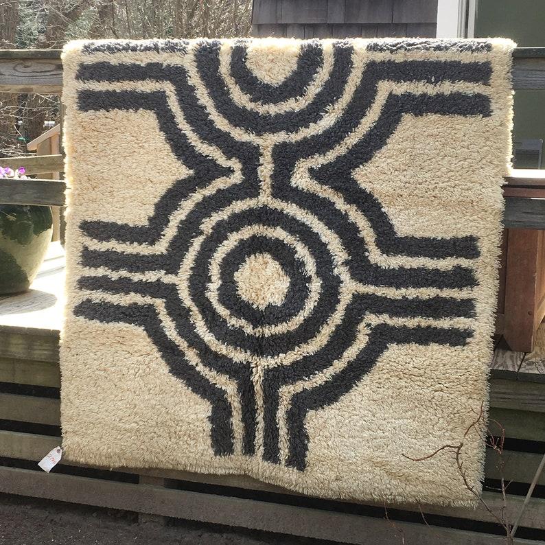 Late 20th Century Rya Rug Mid Century Op Art Shag Rug Scandinavian Wool Carpet For Sale