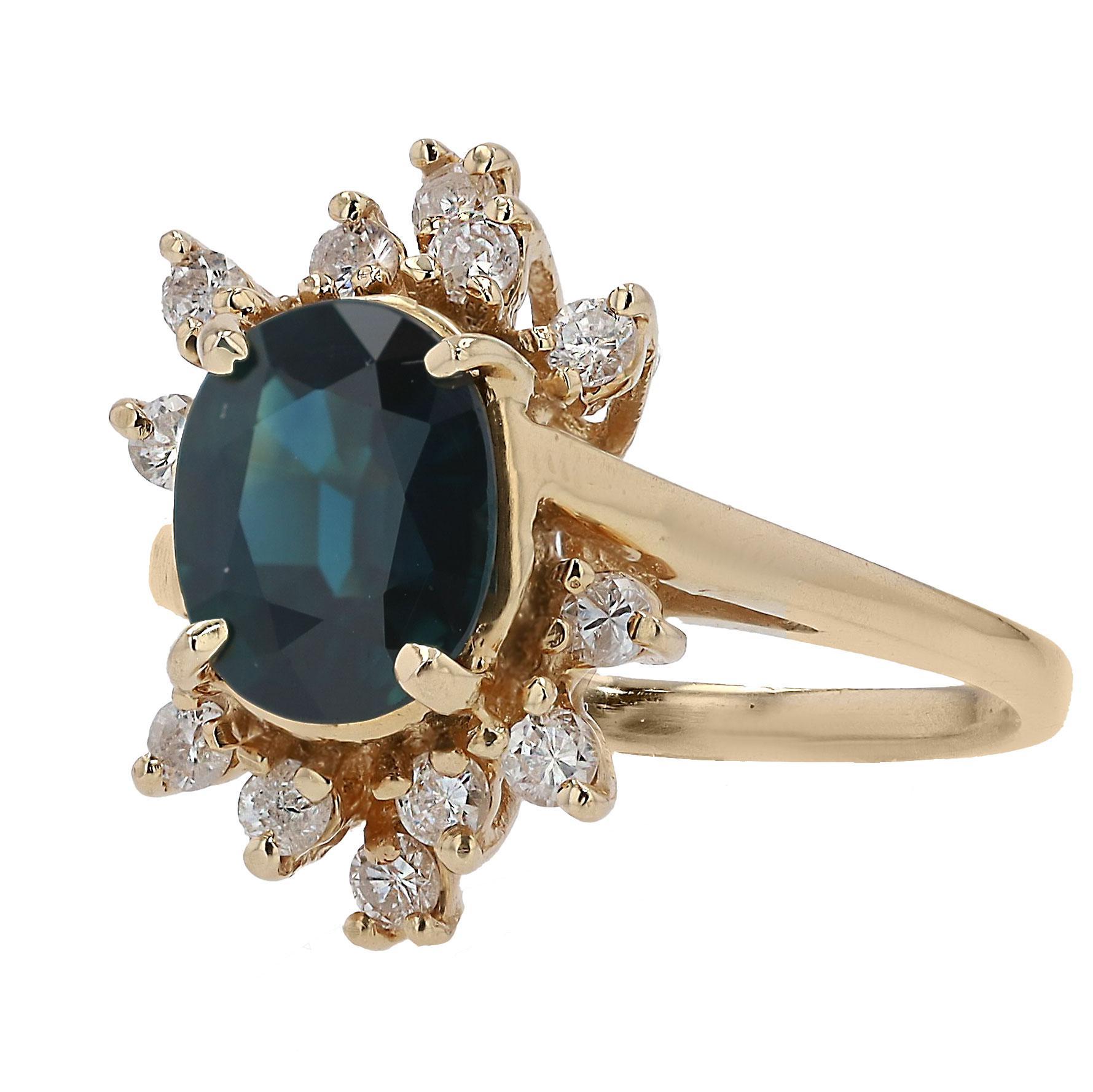 Oval Cut Mid Century Mod Space Age Sapphire and Diamond Cocktail Ring