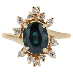 Vintage Mid Century Mod Space Age Sapphire and Diamond Cocktail Ring