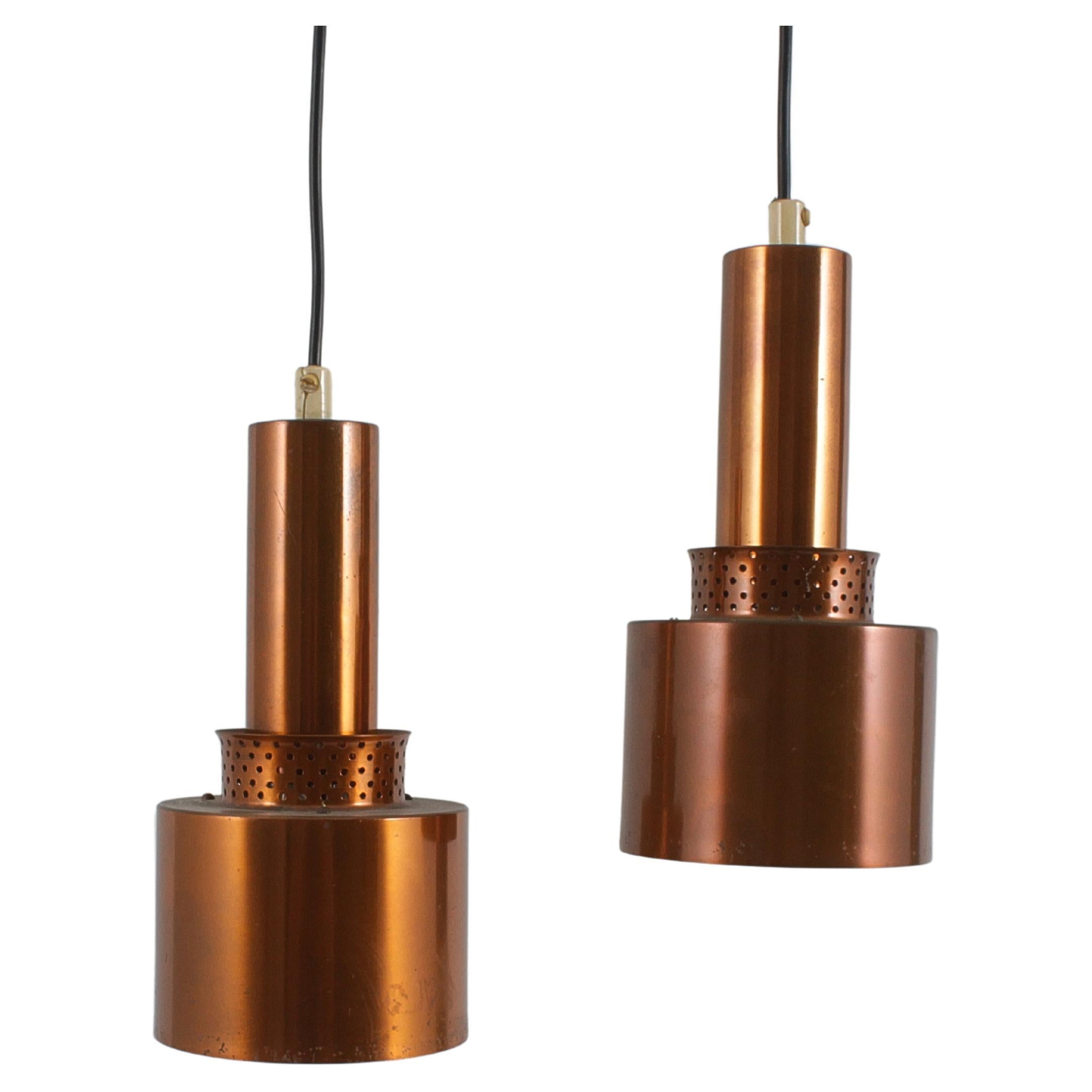 Mid-Century mod "T292" Copper Pendant Lamp by H.A. Jakobsson Sweden 50s For Sale