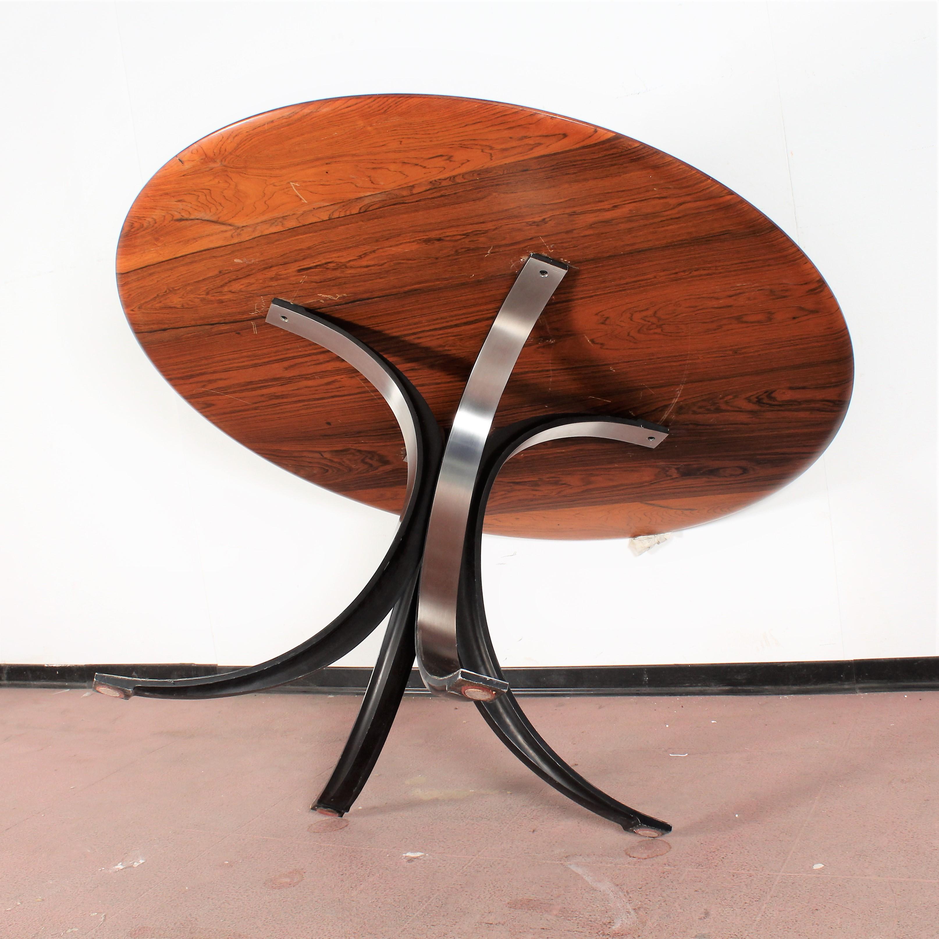 Midcentury Mod T69, Borsani for Tecno Wood and Metal Circular Table, Italy 1960s 5
