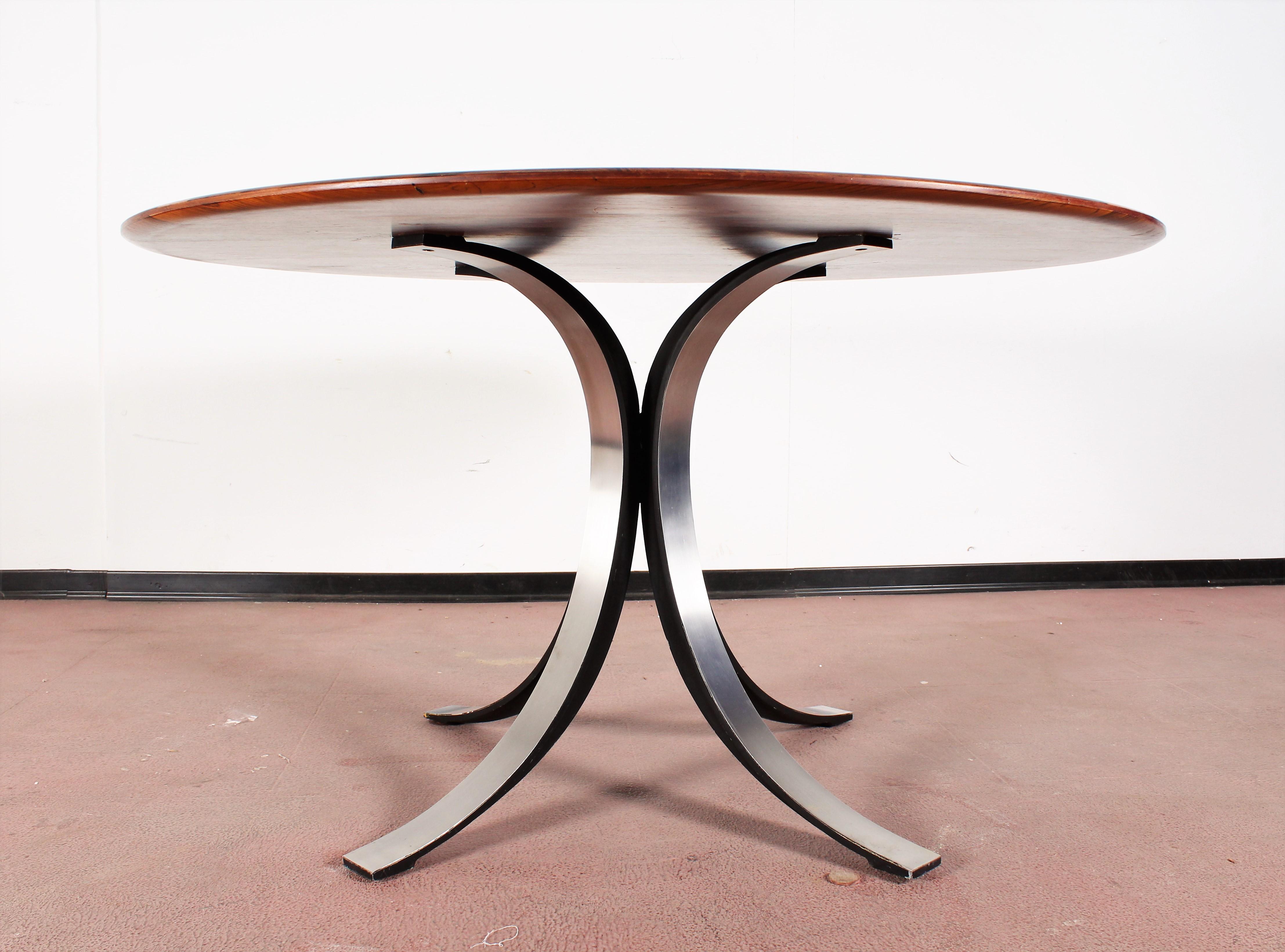 Mid-Century Modern Midcentury Mod T69, Borsani for Tecno Wood and Metal Circular Table, Italy 1960s