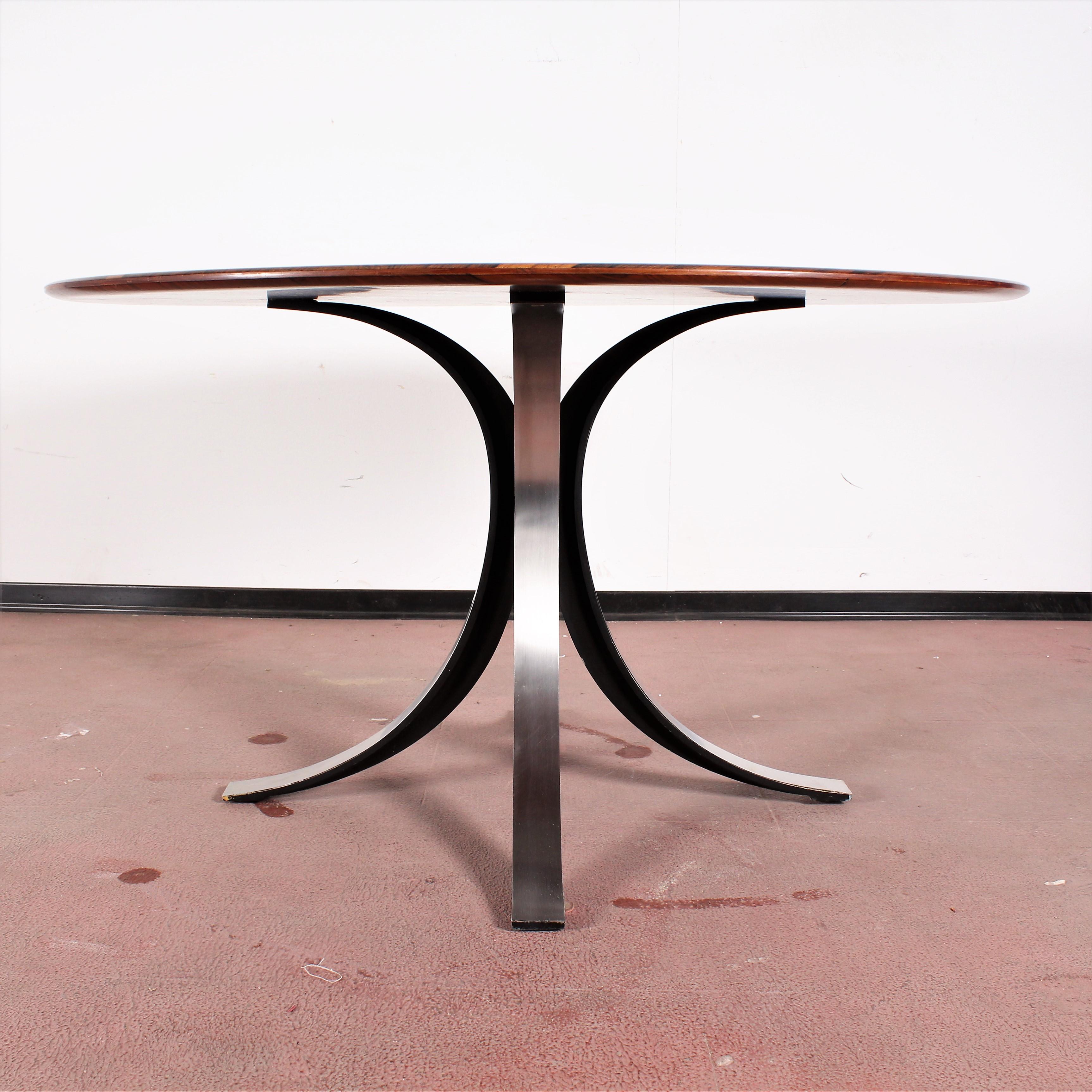 Italian Midcentury Mod T69, Borsani for Tecno Wood and Metal Circular Table, Italy 1960s