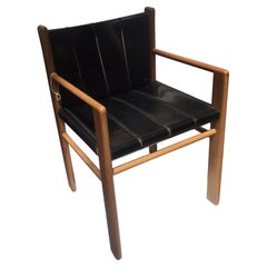 Poltrona in noce e pelle nera, G. Frattini per Bernini, Mid Century Mode.